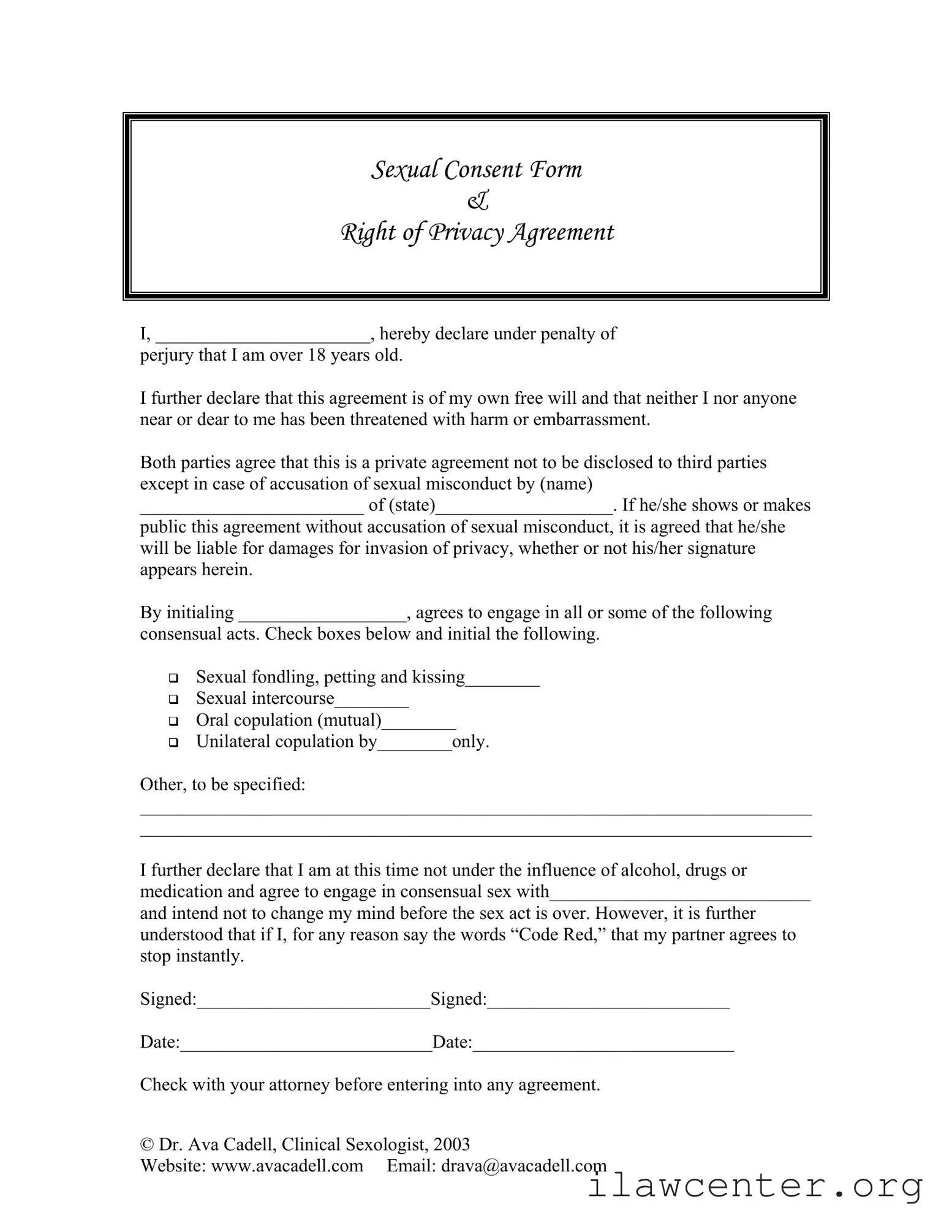 Sex Contract PDF Template