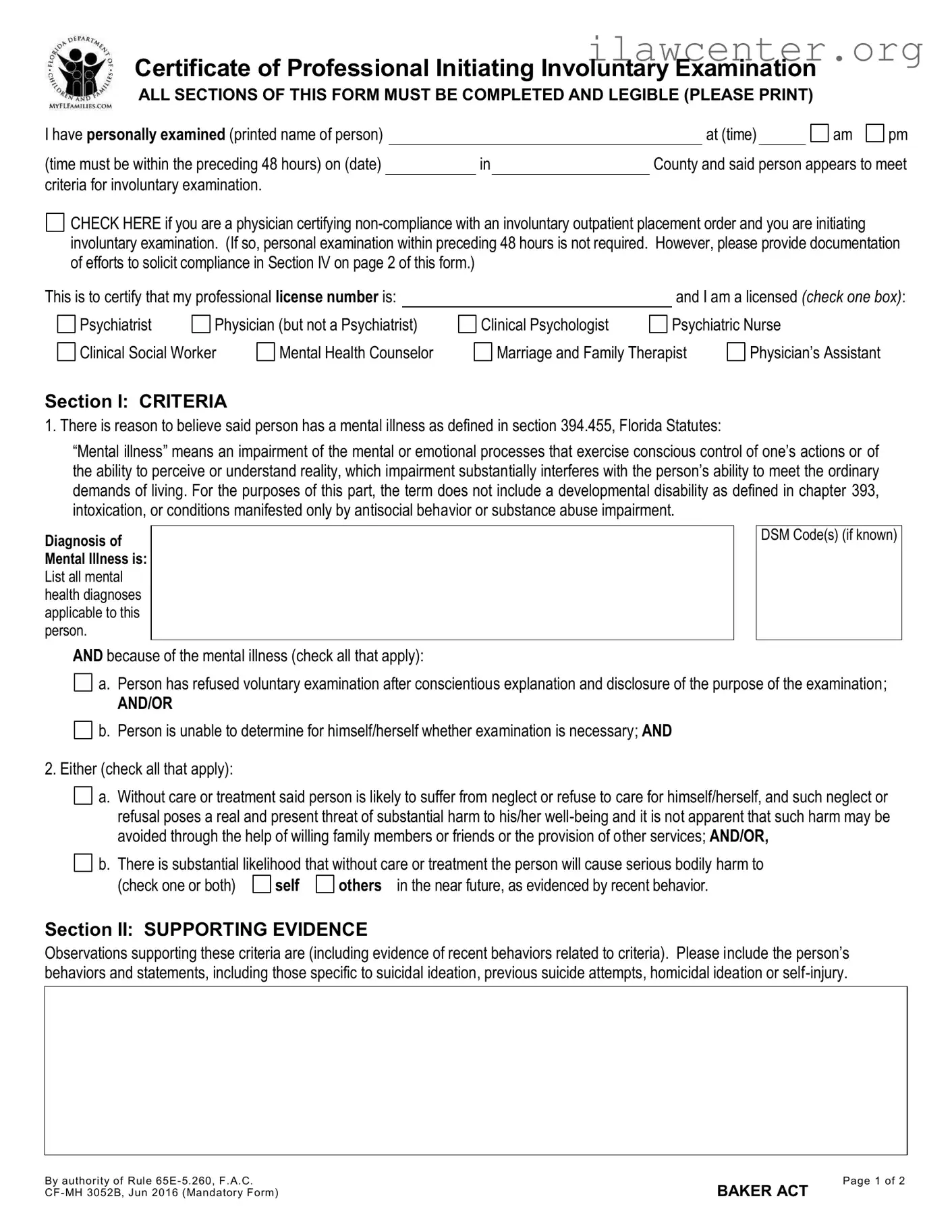 Baker Act PDF Template