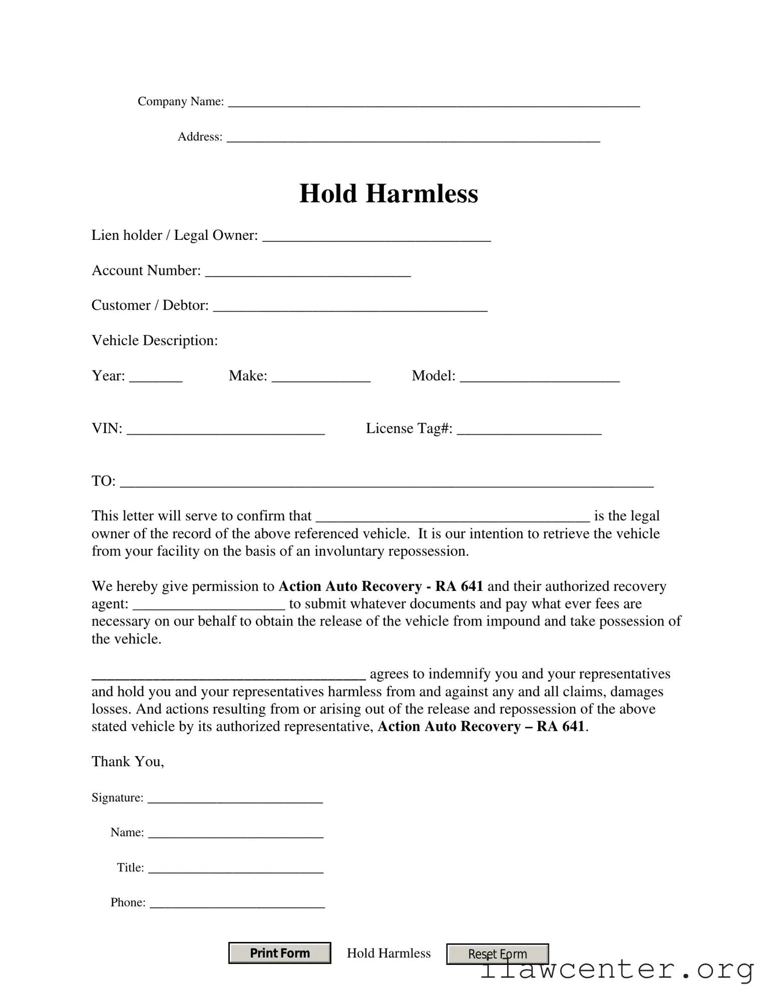 Repo Order PDF Template