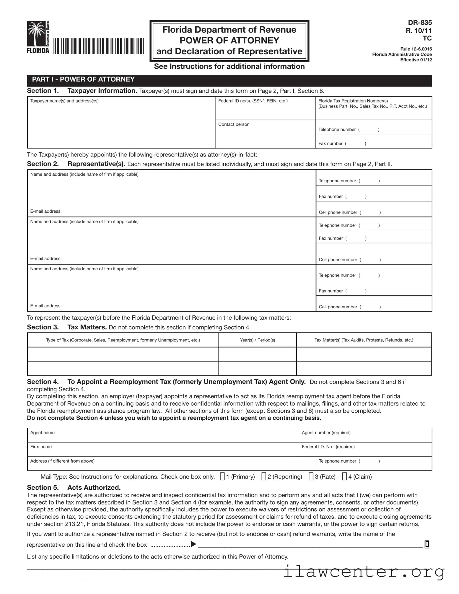 Tax POA dr 835 PDF Template