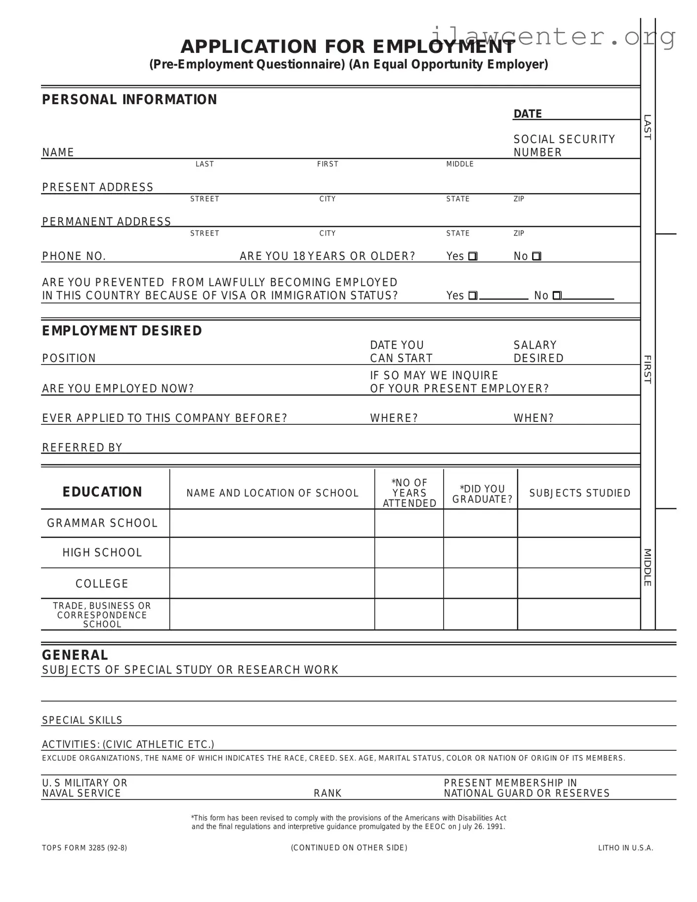 Employment Application Pdf PDF Template