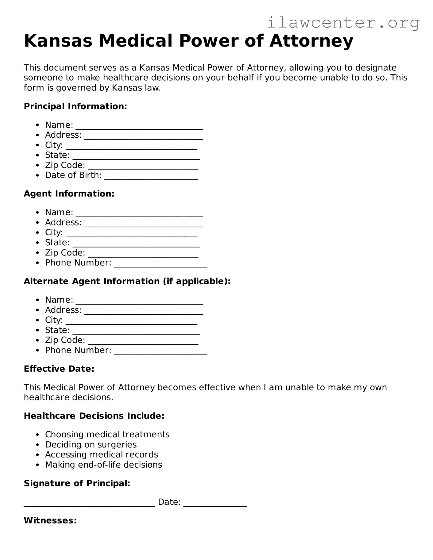 Attorney-Verified  Medical Power of Attorney Document for Kansas