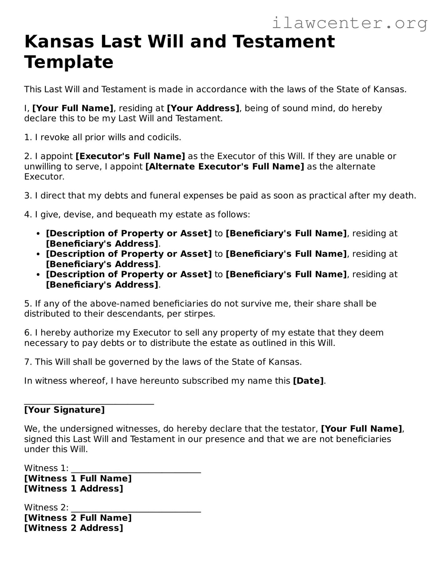 Attorney-Verified  Last Will and Testament Document for Kansas