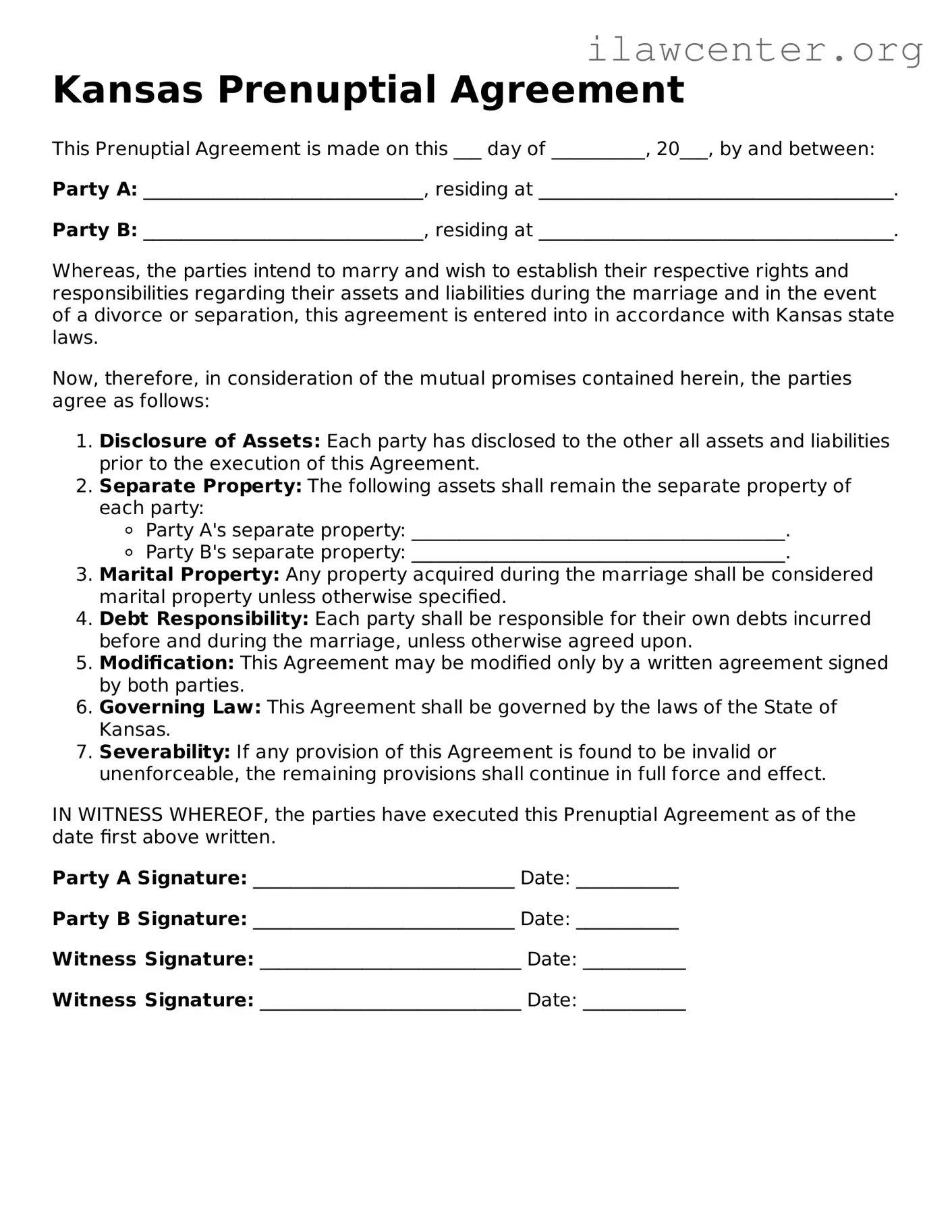 Attorney-Verified  Prenuptial Agreement Document for Kansas