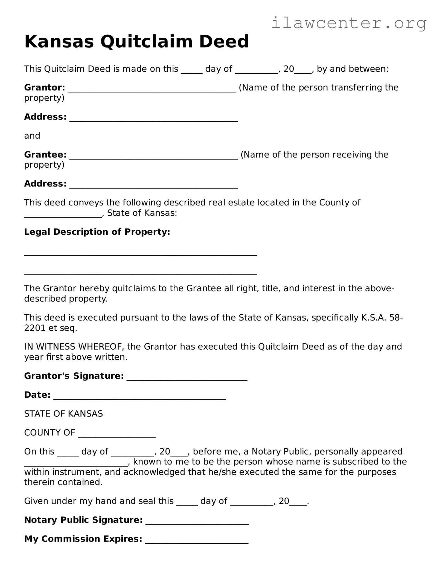 Attorney-Verified  Quitclaim Deed Document for Kansas