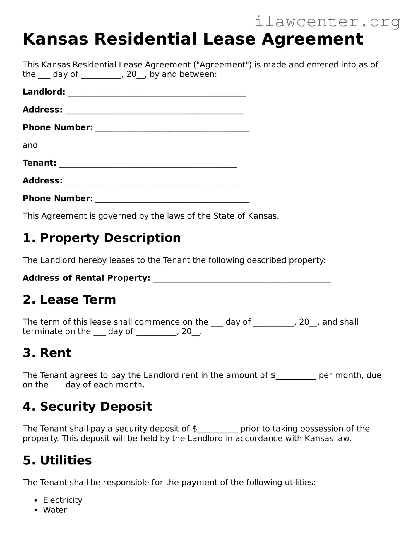 Attorney-Verified  Residential Lease Agreement Document for Kansas