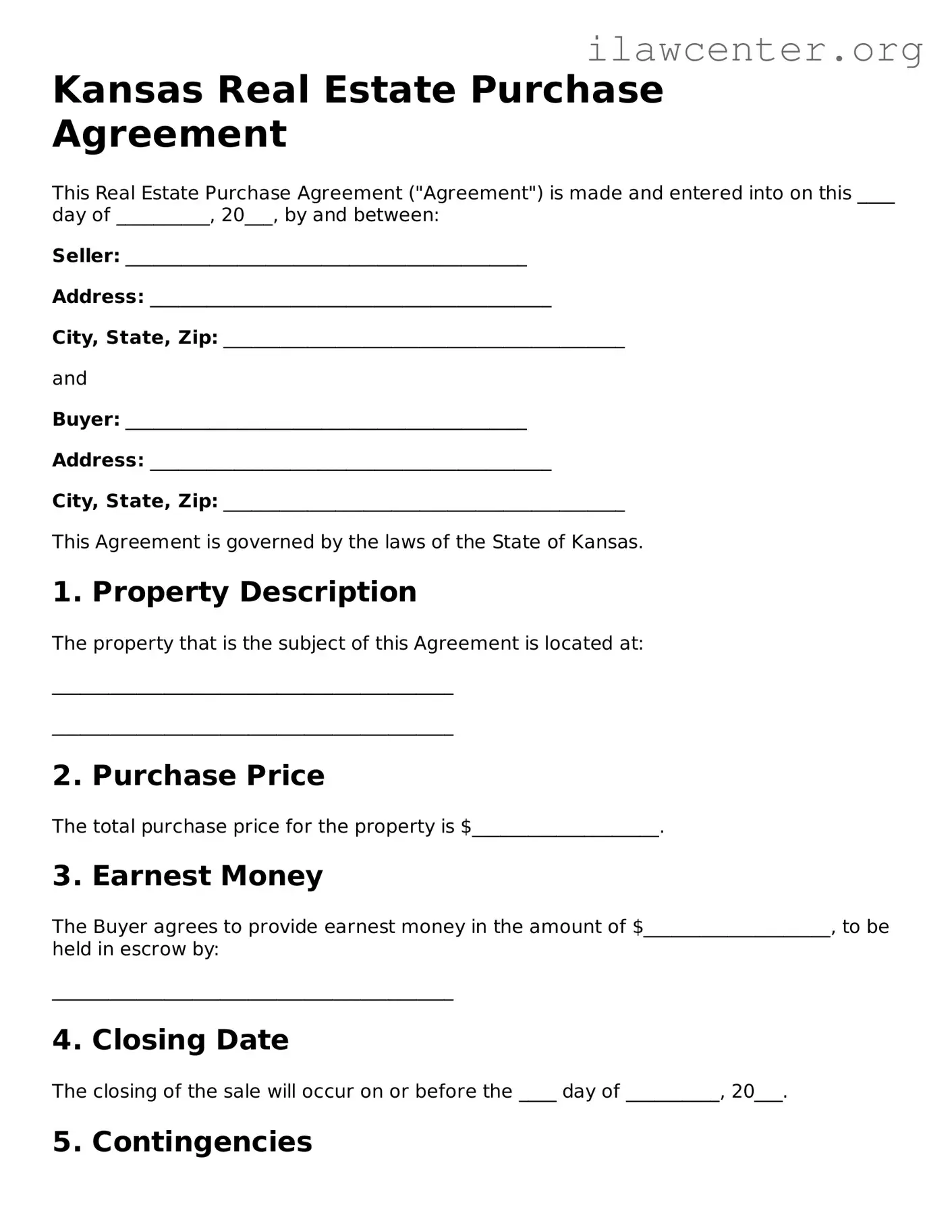 Attorney-Verified  Real Estate Purchase Agreement Document for Kansas