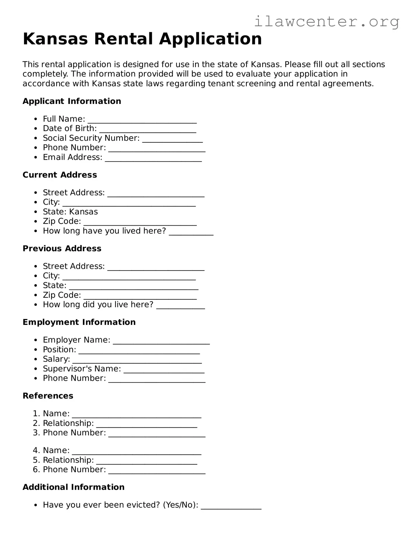 Attorney-Verified  Rental Application Document for Kansas