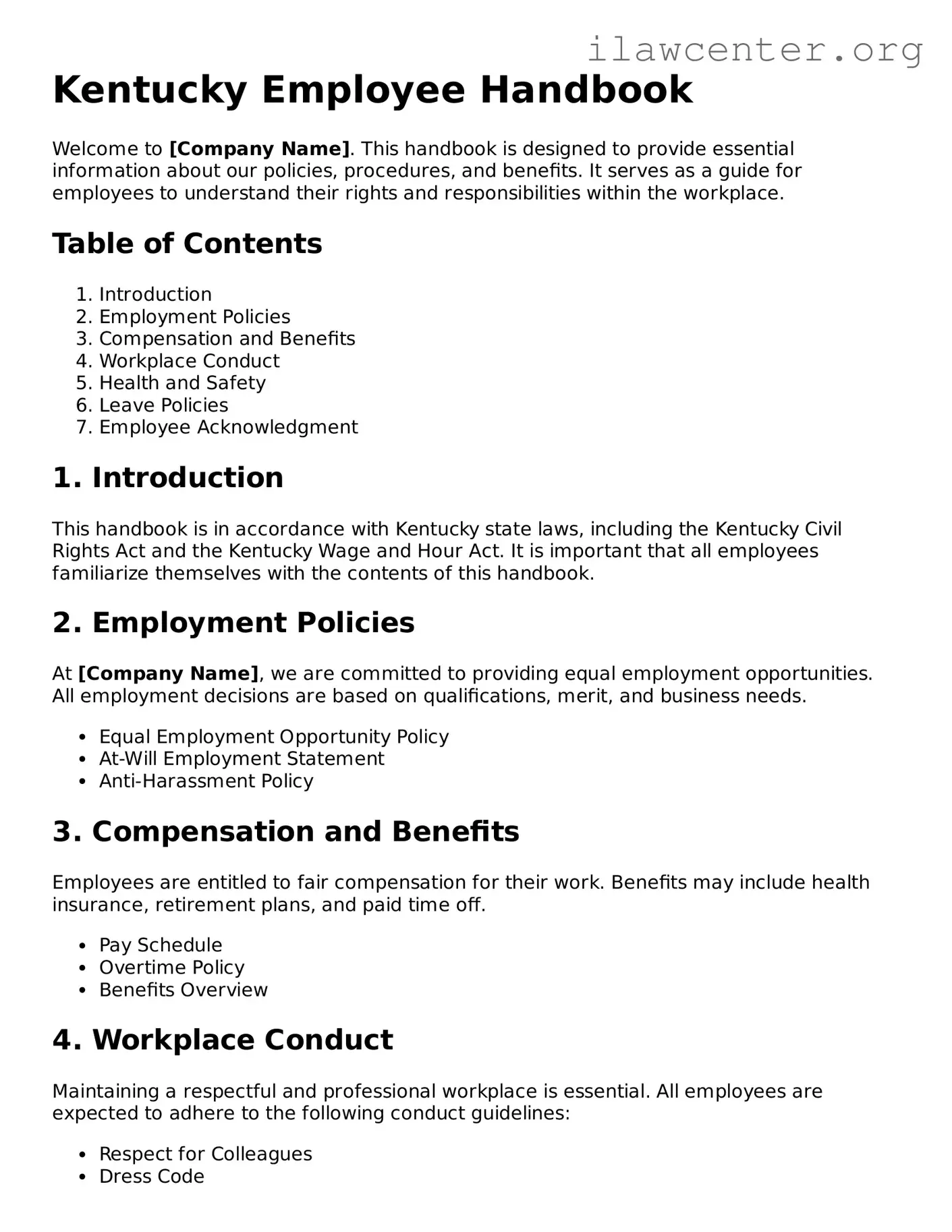 Attorney-Verified  Employee Handbook Document for Kentucky