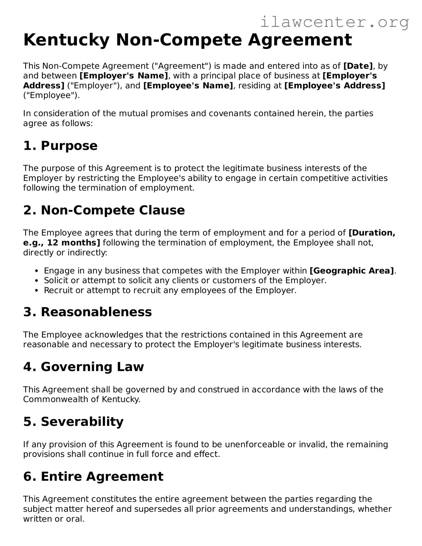 Attorney-Verified  Non-compete Agreement Document for Kentucky