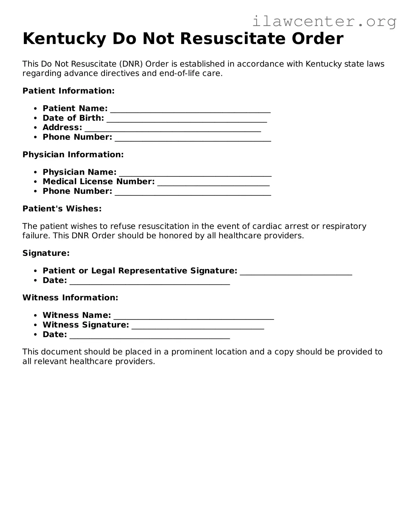 Attorney-Verified  Do Not Resuscitate Order Document for Kentucky