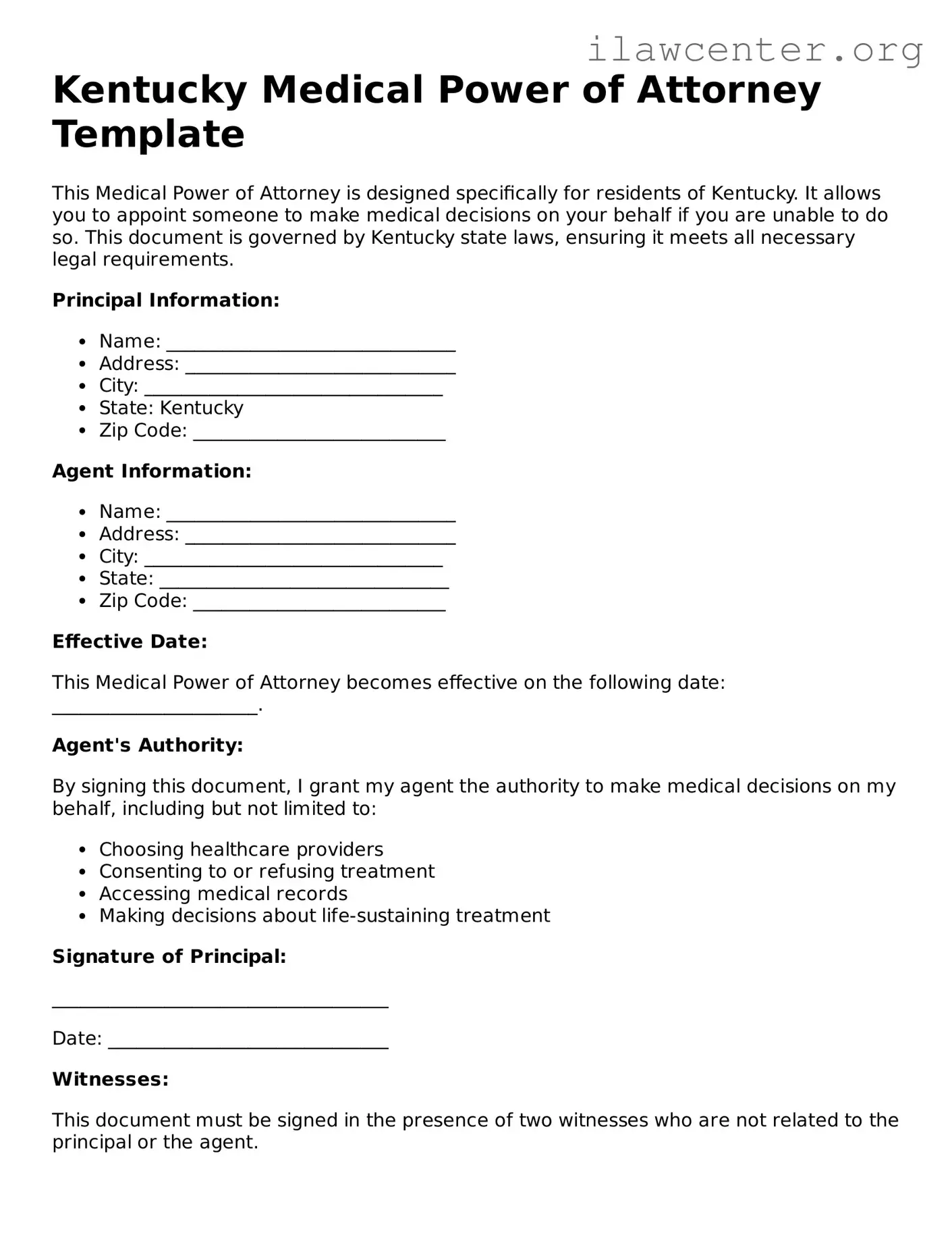 Attorney-Verified  Medical Power of Attorney Document for Kentucky