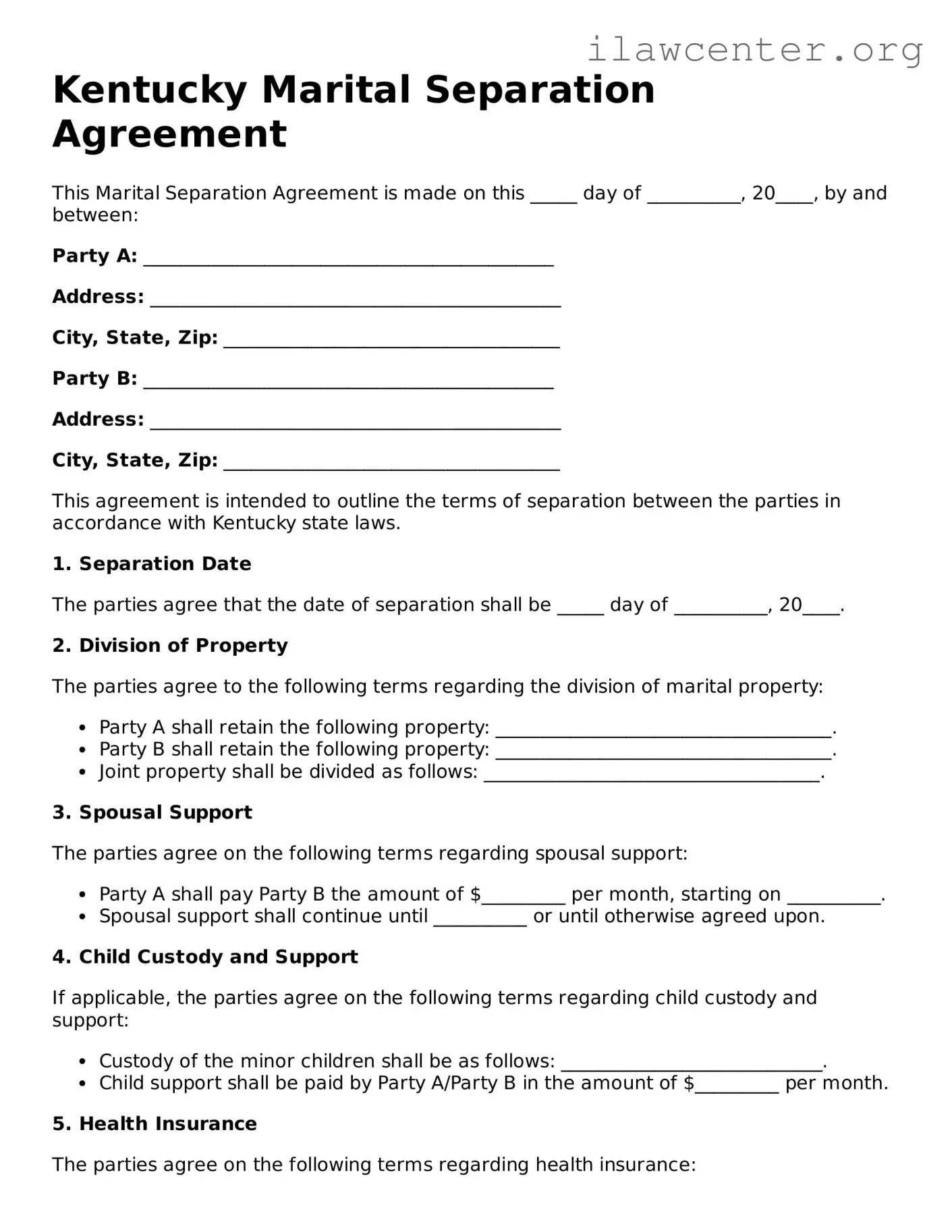 Attorney-Verified  Marital Separation Agreement Document for Kentucky