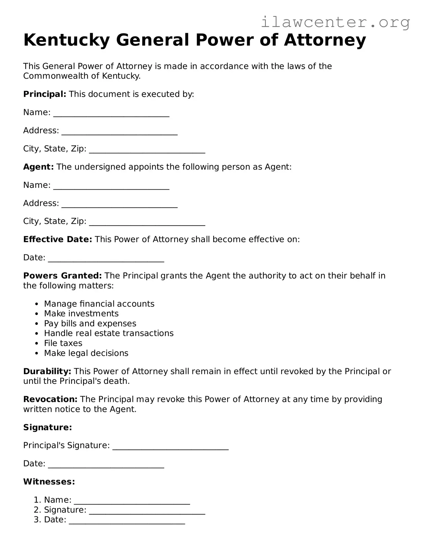 Attorney-Verified  General Power of Attorney Document for Kentucky