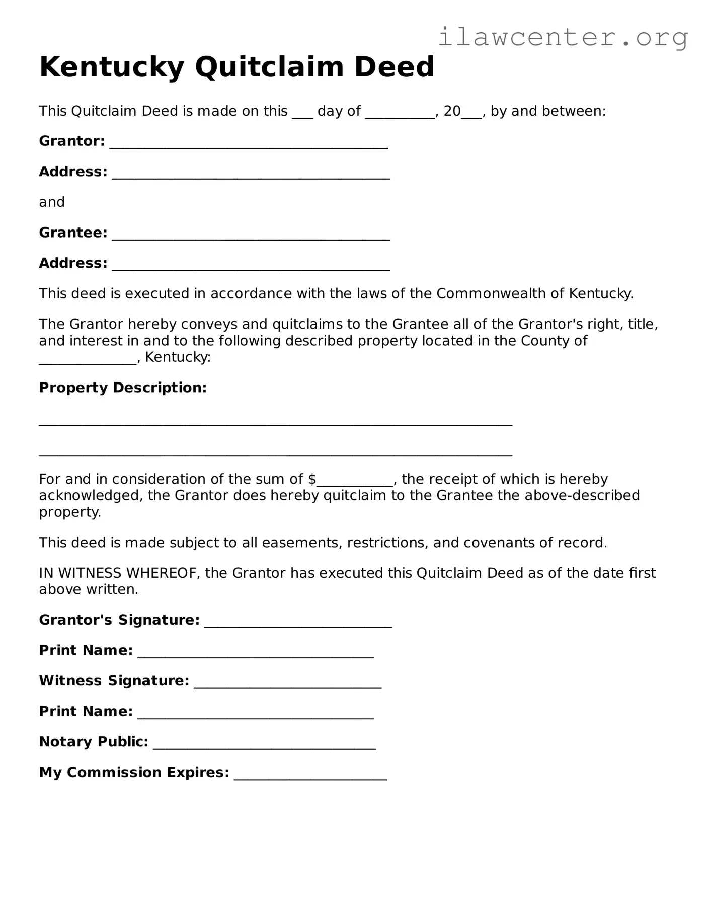 Attorney-Verified  Quitclaim Deed Document for Kentucky