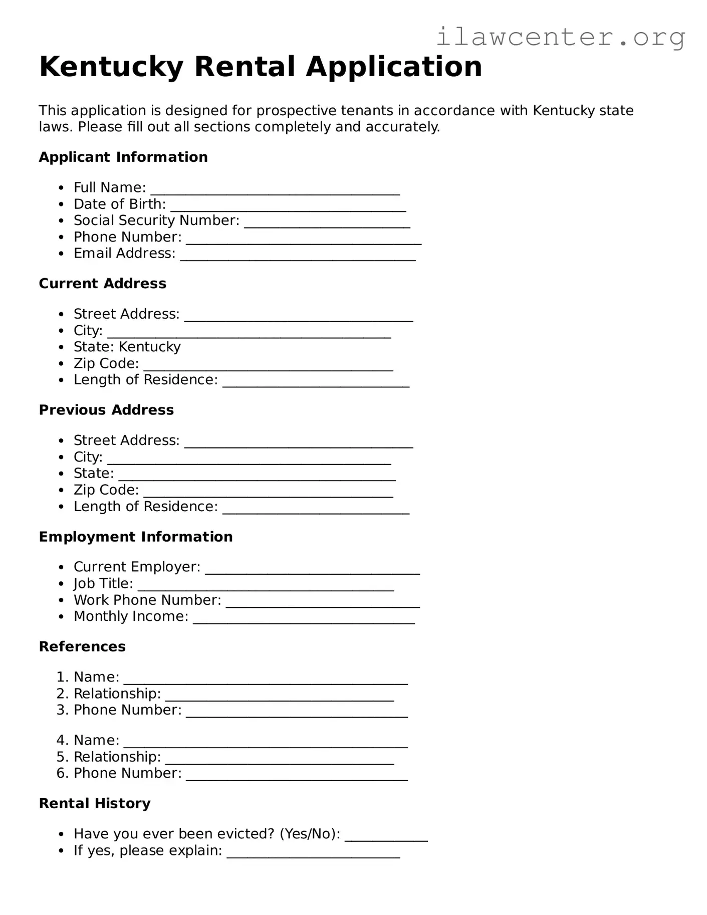 Attorney-Verified  Rental Application Document for Kentucky