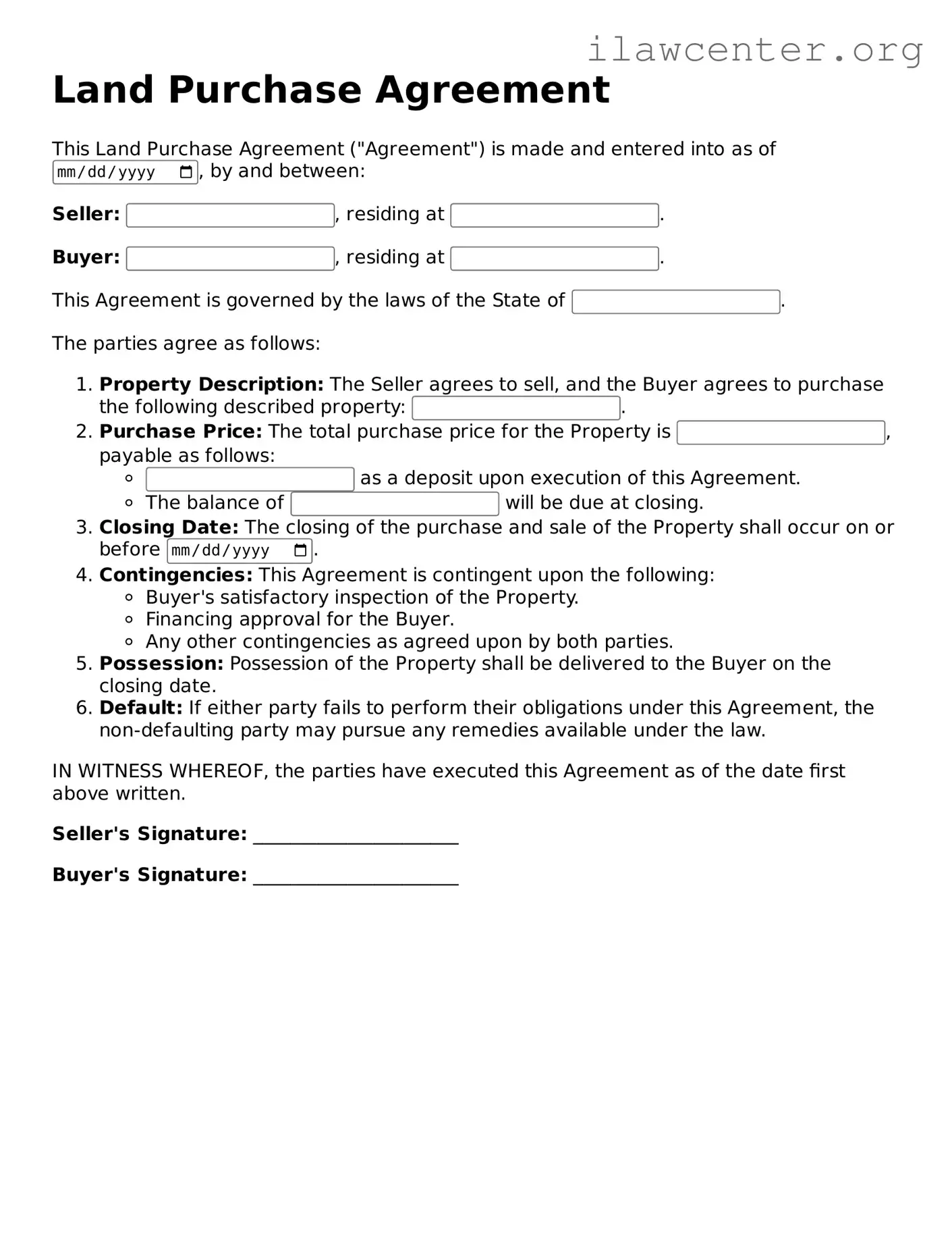 Fillable Land Purchase Agreement Document