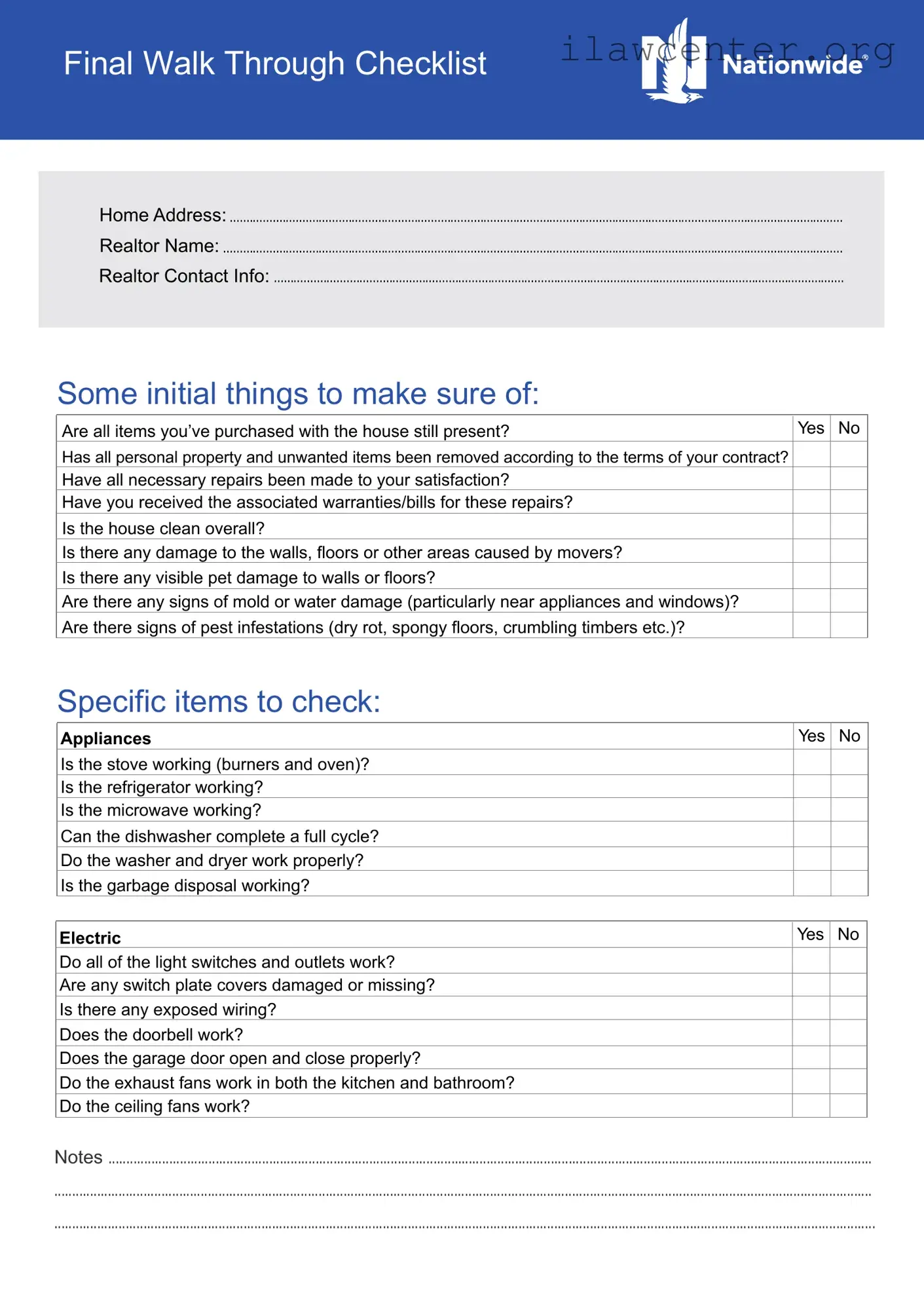 Final Walk Through Checklist PDF Template
