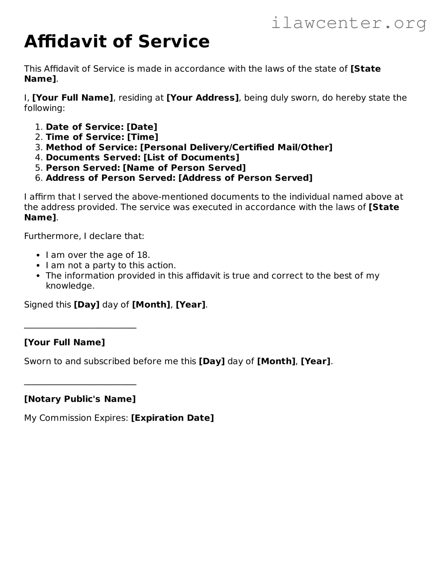 Fillable Affidavit of Service Document