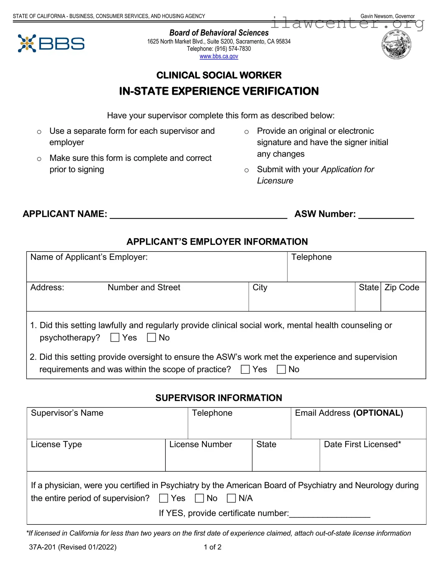 Clinical Social Experience Verification PDF Template