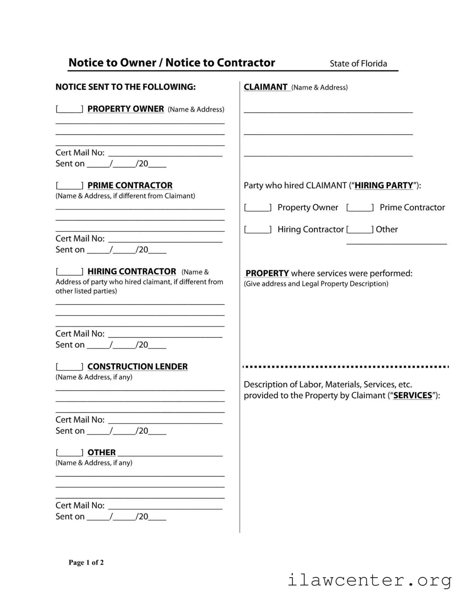 Notice Owner Florida PDF Template