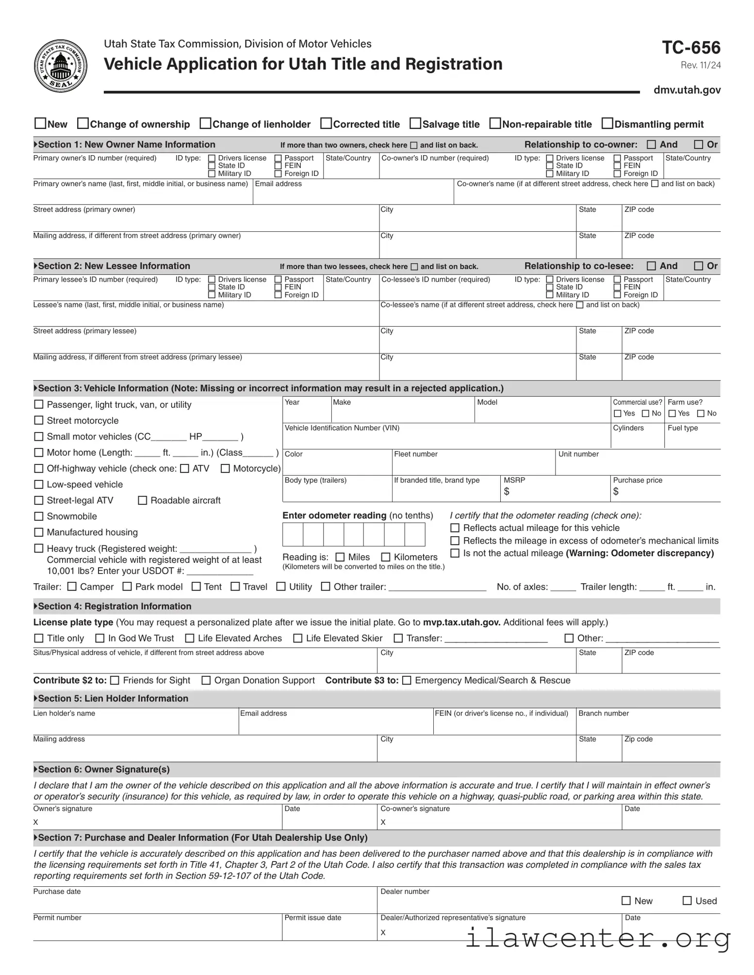 Utah Dmv Tc 656 PDF Template