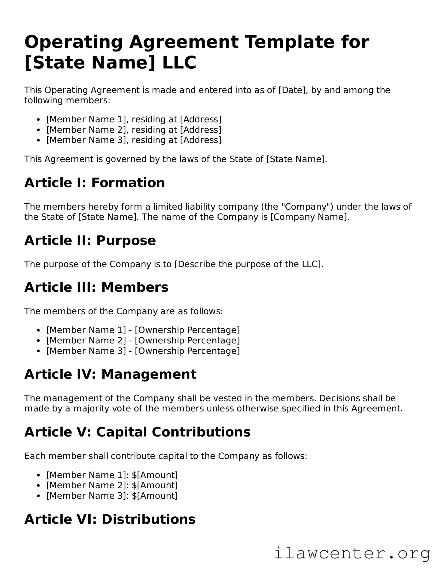 Fillable Operating Agreement Document