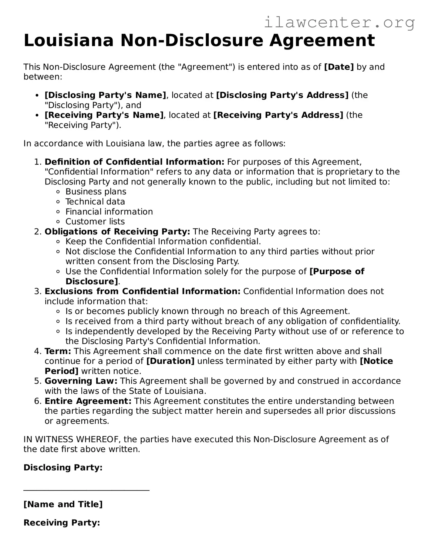 Attorney-Verified  Non-disclosure Agreement Document for Louisiana