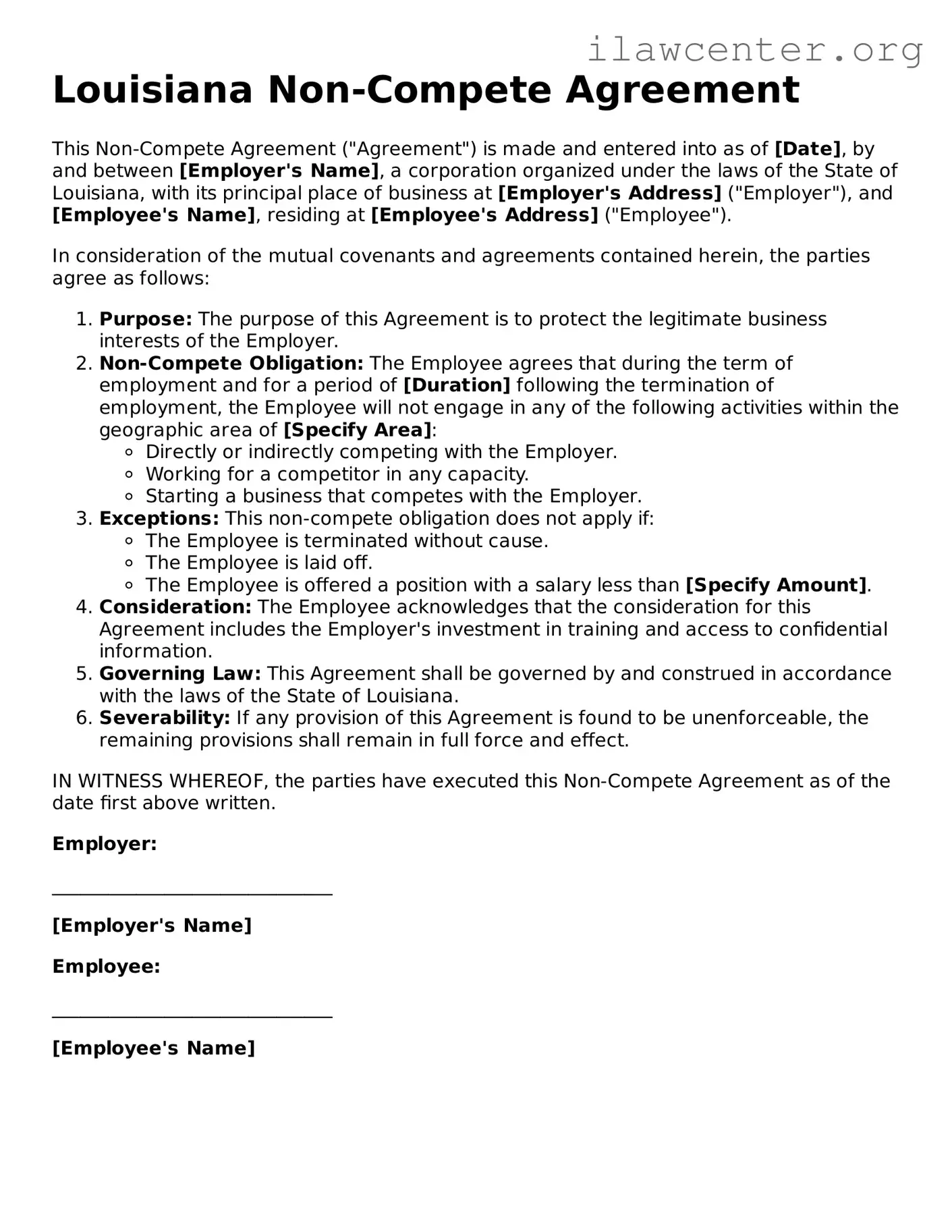Attorney-Verified  Non-compete Agreement Document for Louisiana