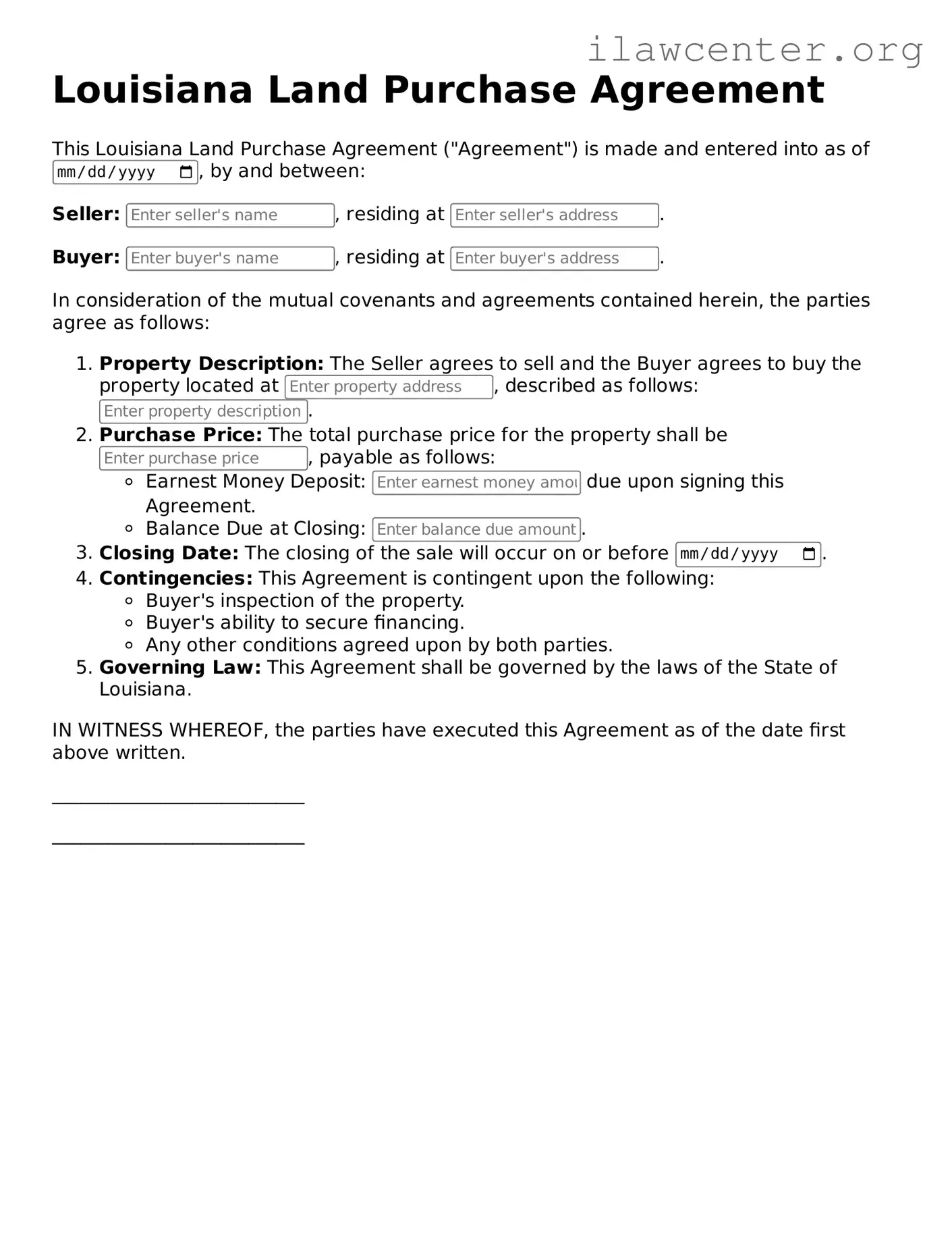 Attorney-Verified  Land Purchase Agreement Document for Louisiana