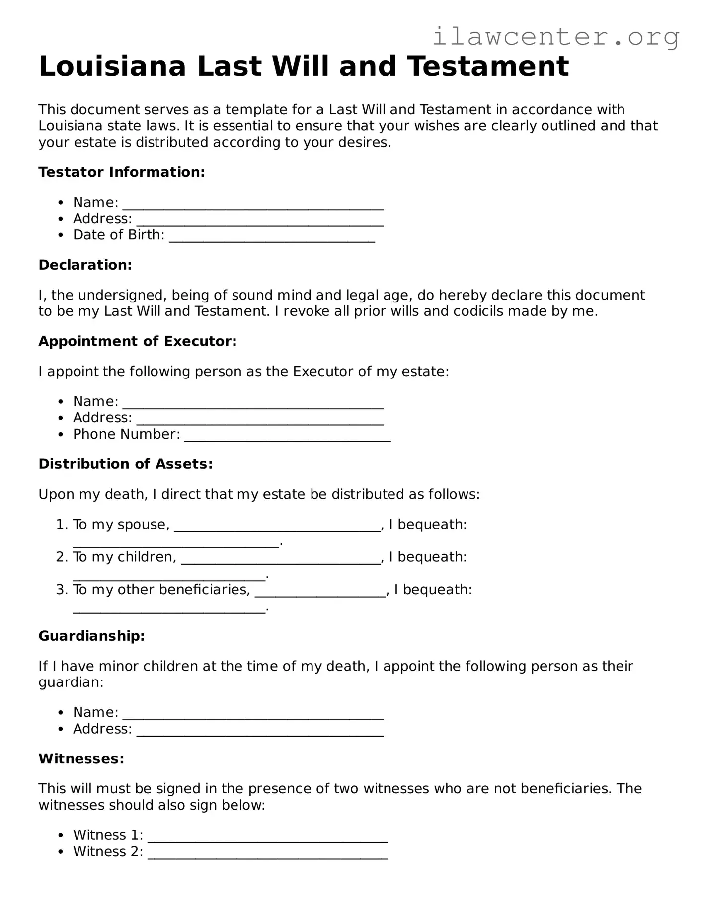 Attorney-Verified  Last Will and Testament Document for Louisiana