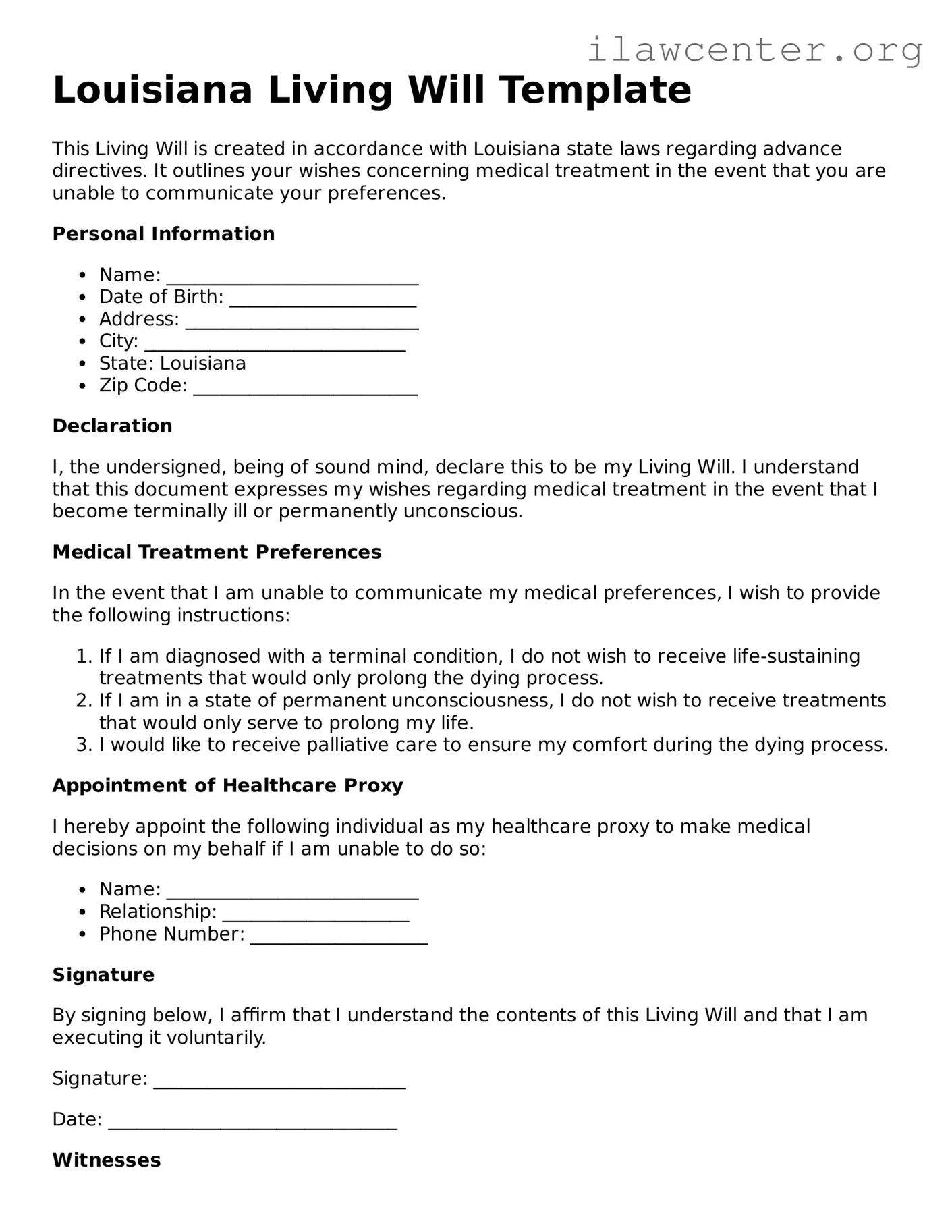 Attorney-Verified  Living Will Document for Louisiana