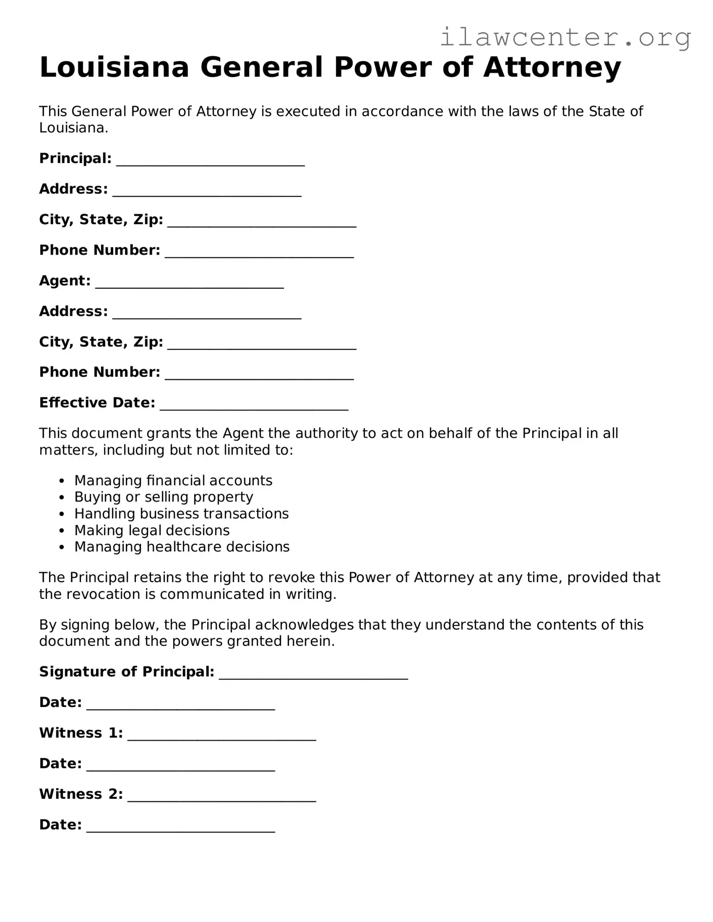 Attorney-Verified  General Power of Attorney Document for Louisiana