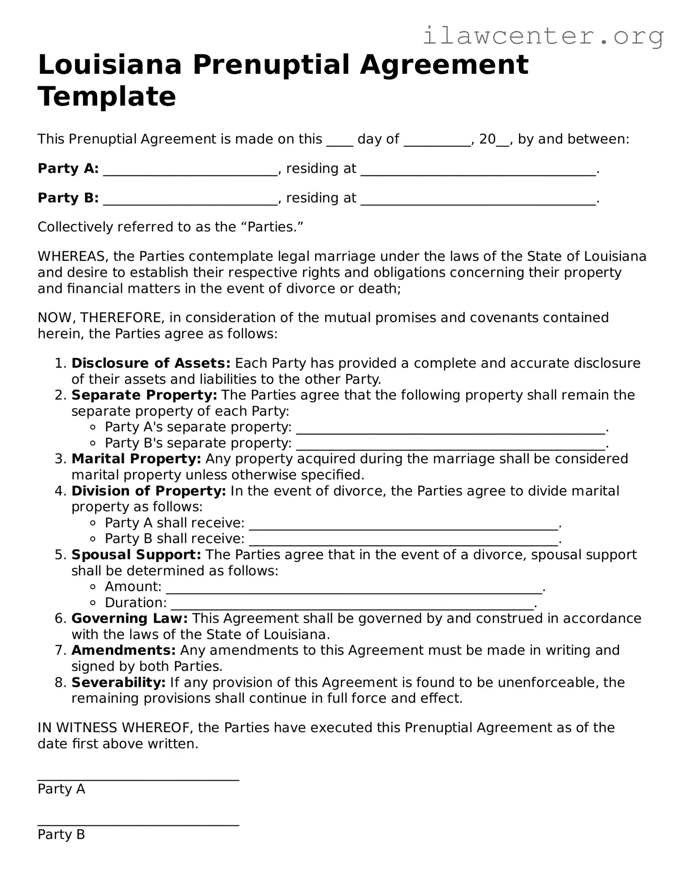 Attorney-Verified  Prenuptial Agreement Document for Louisiana