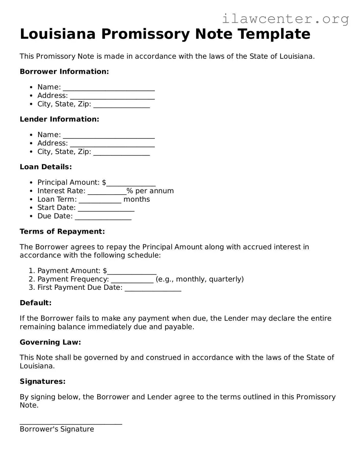 Attorney-Verified  Promissory Note Document for Louisiana