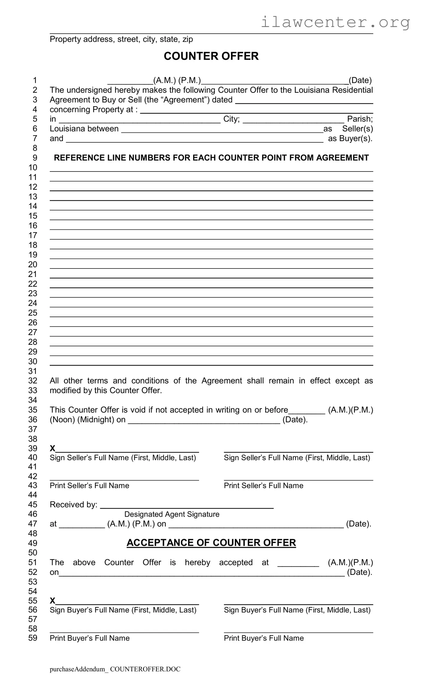 Louisiana Counter Offer PDF Template