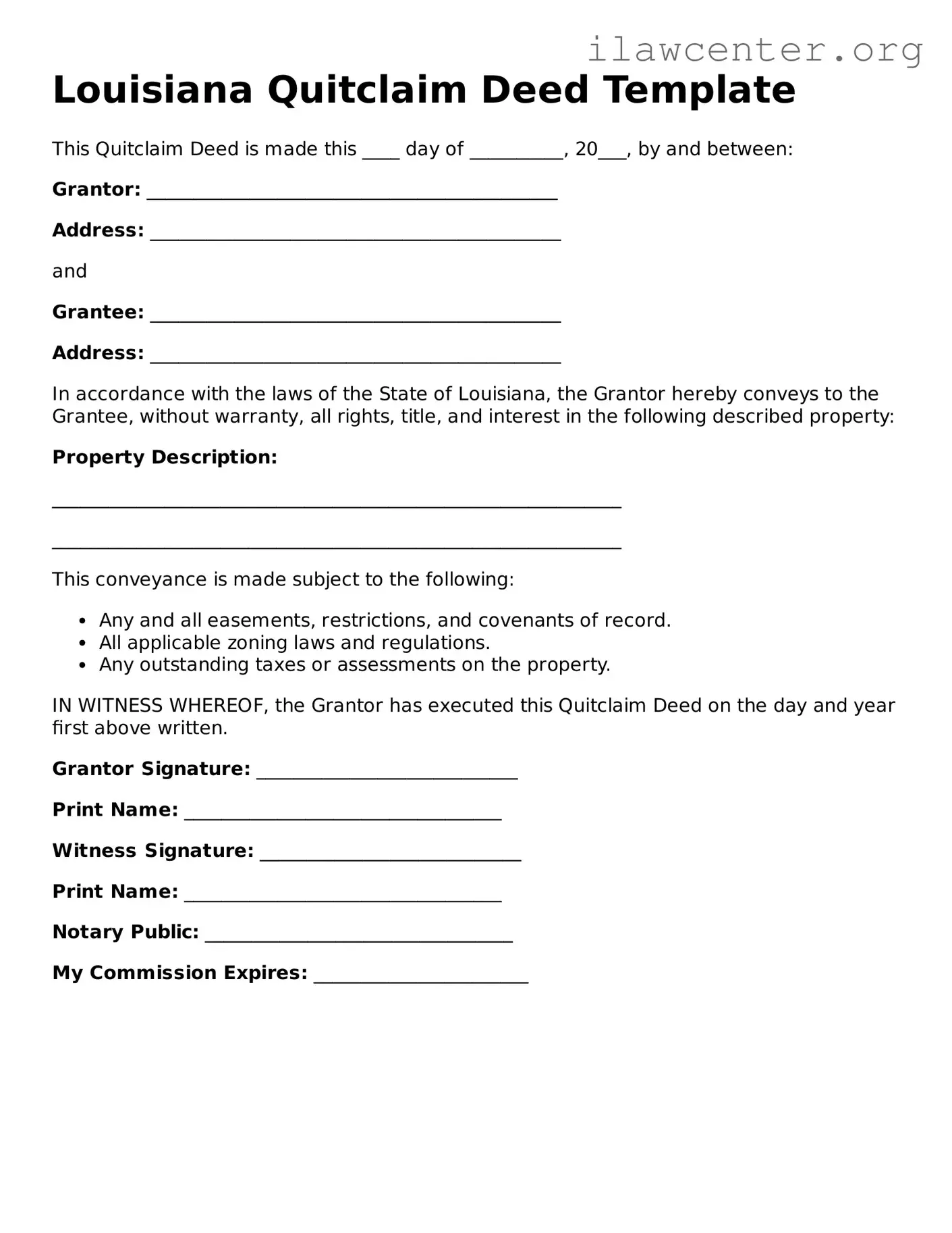 Attorney-Verified  Quitclaim Deed Document for Louisiana