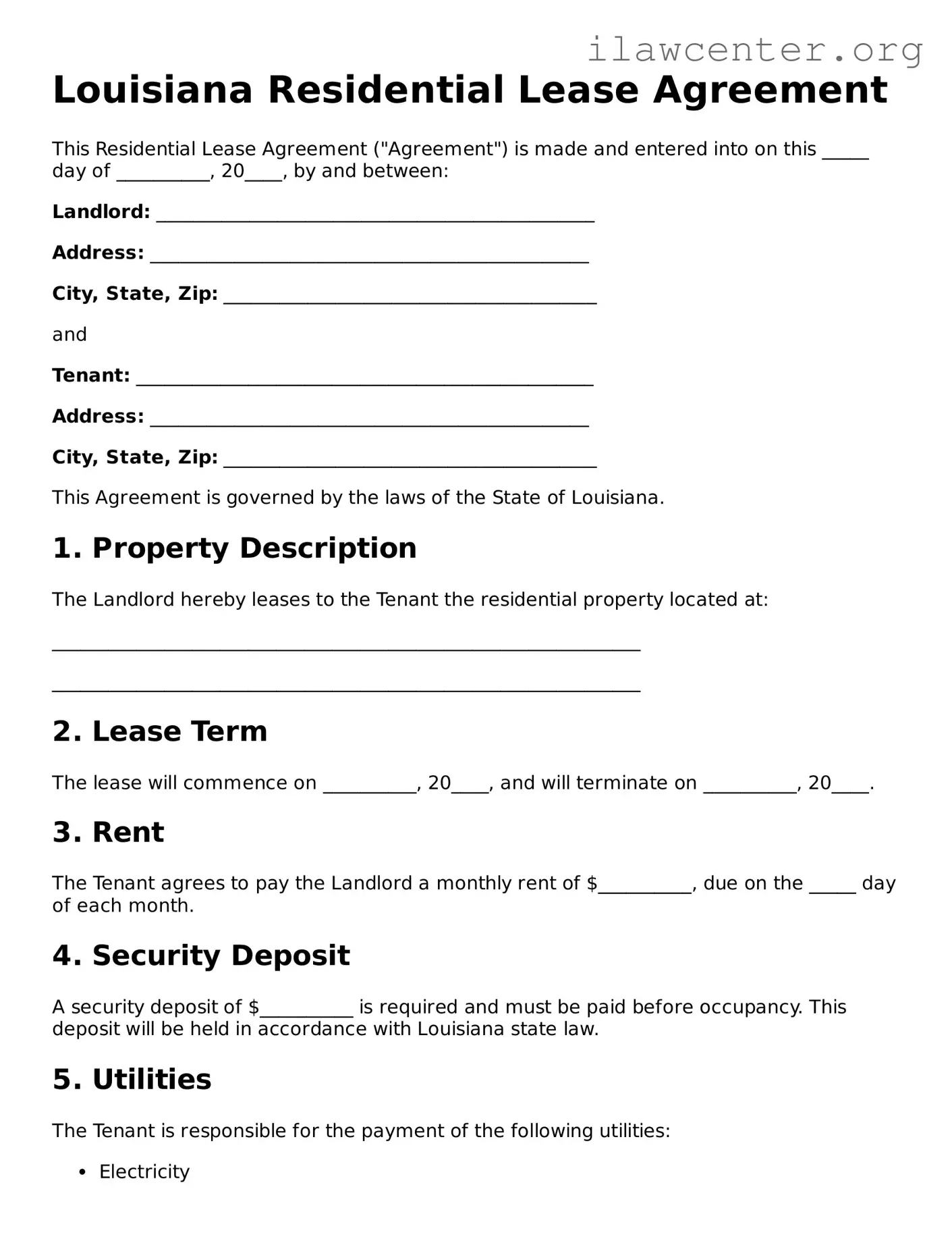 Attorney-Verified  Residential Lease Agreement Document for Louisiana