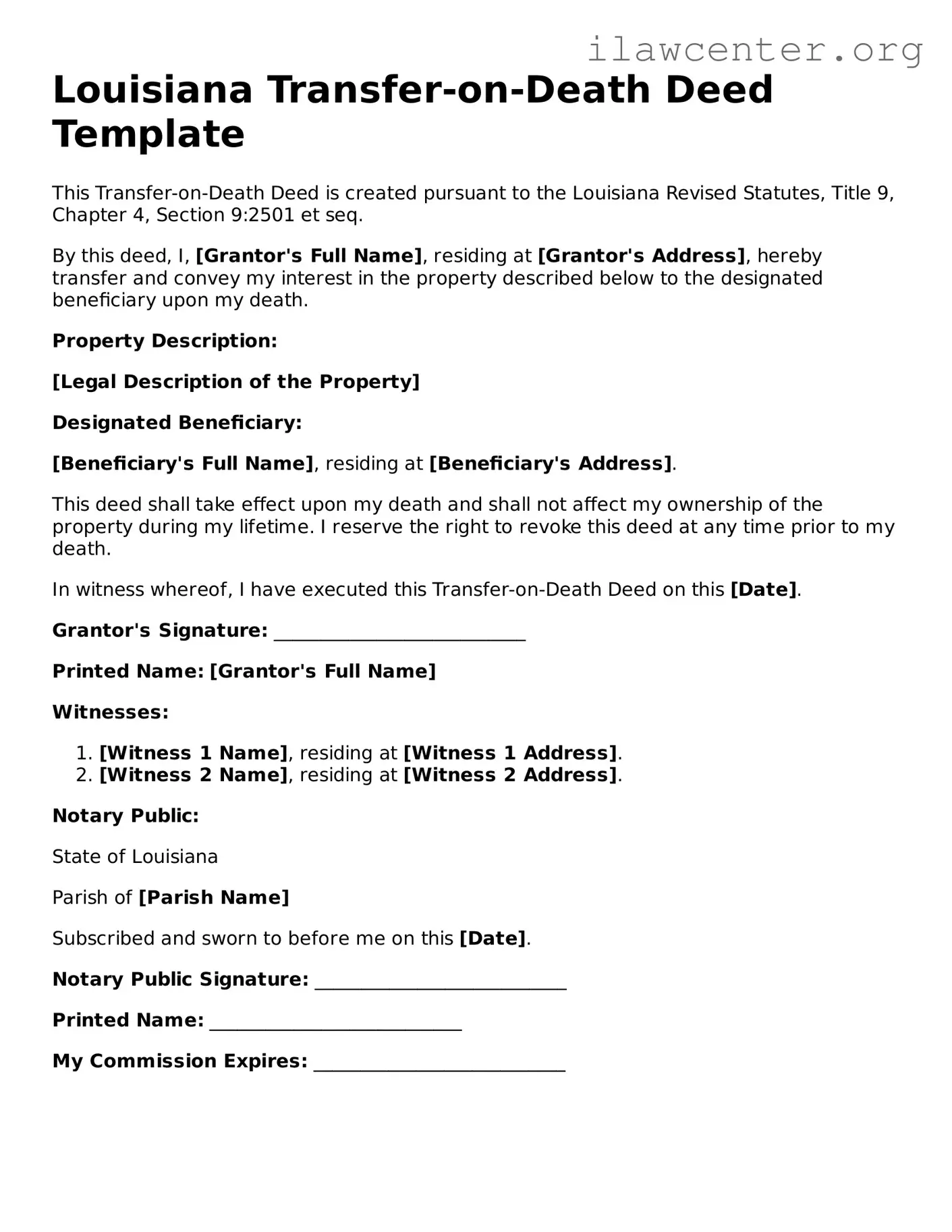 Attorney-Verified  Transfer-on-Death Deed Document for Louisiana