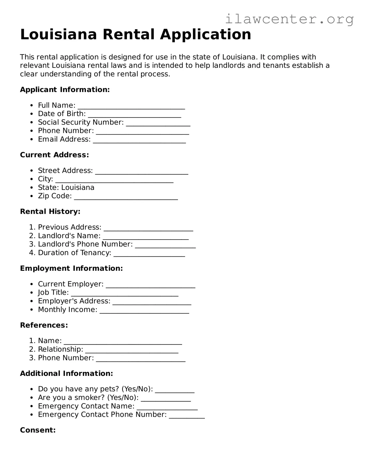 Attorney-Verified  Rental Application Document for Louisiana