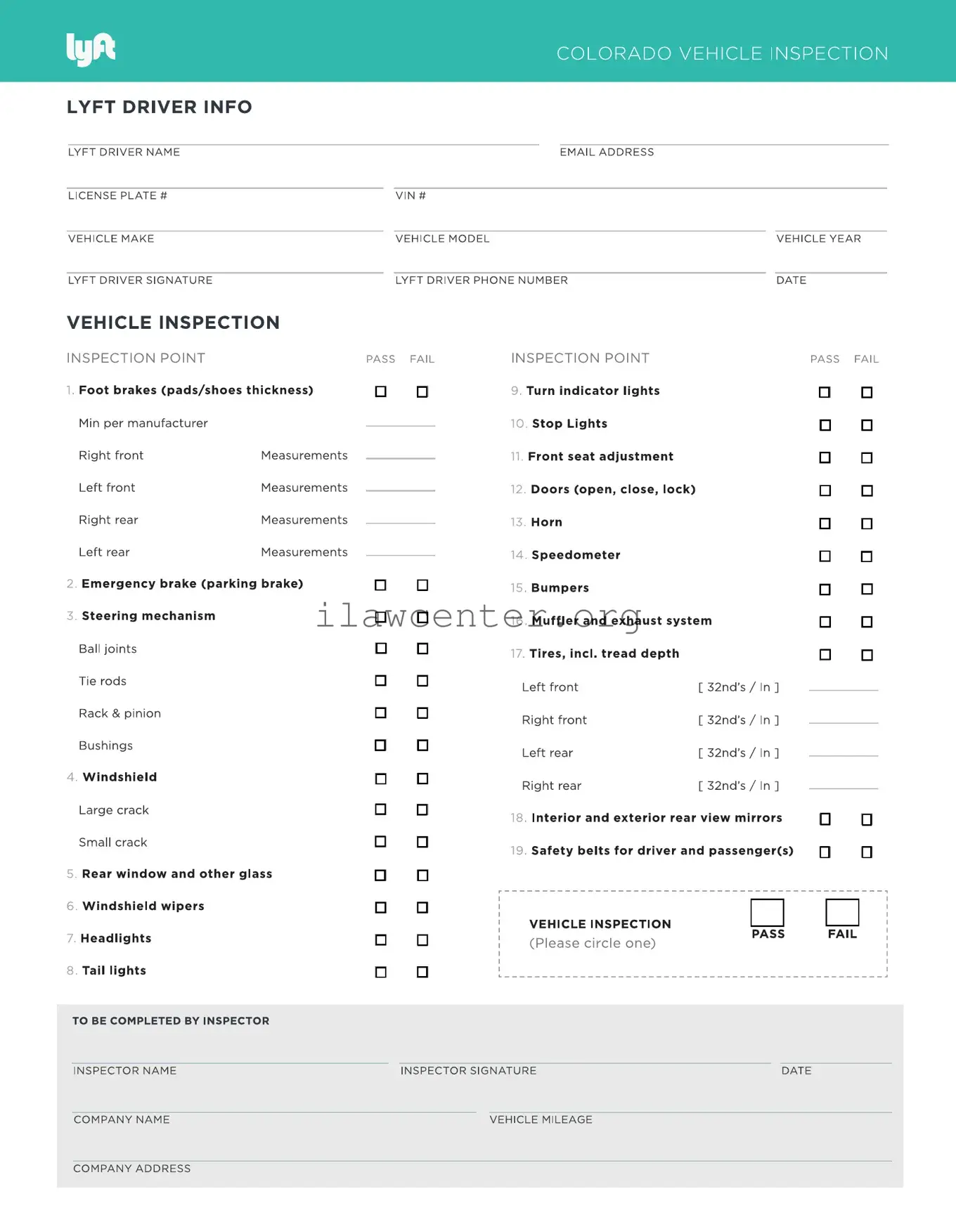 Lyft Inspection PDF Template