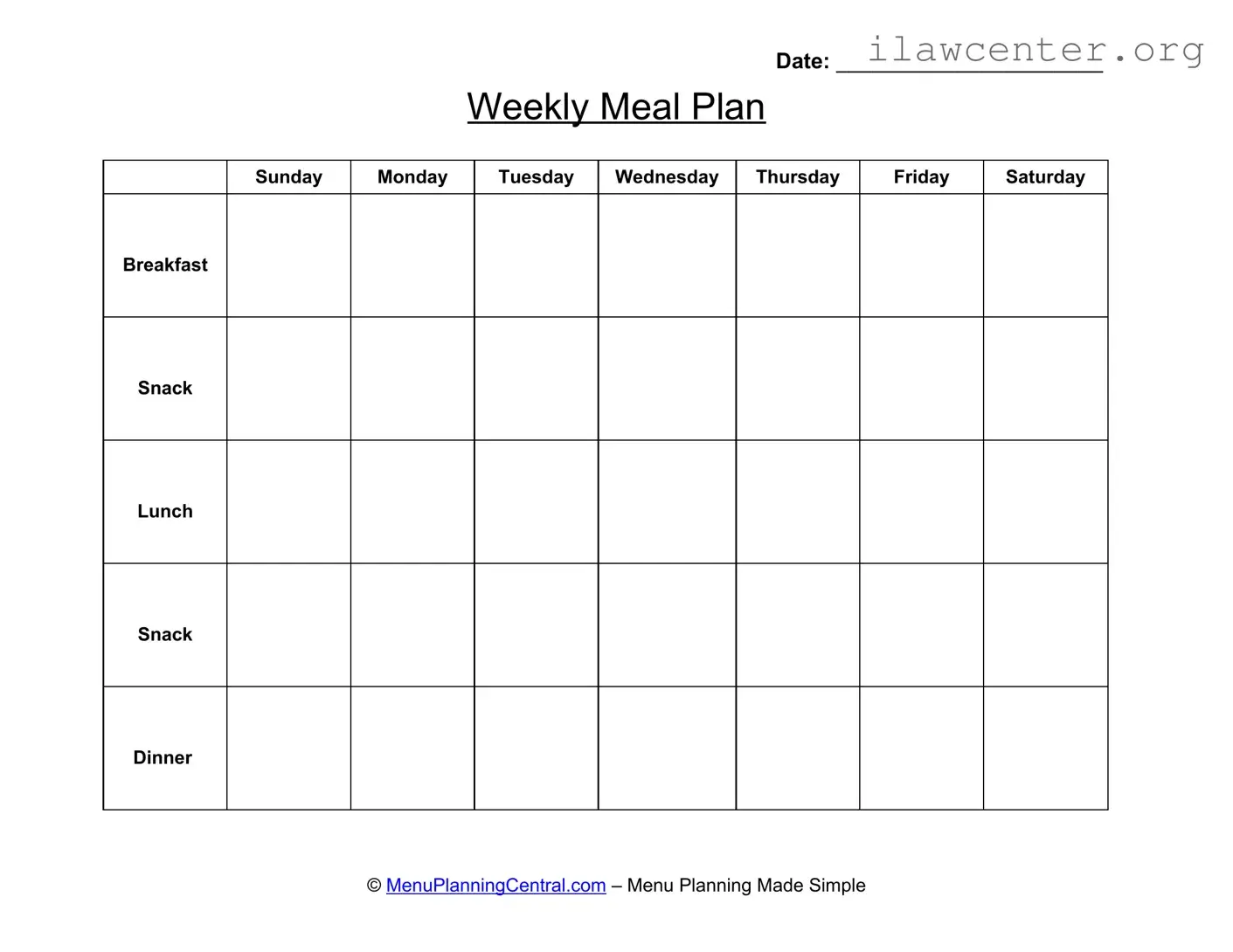Menu Planner PDF Template