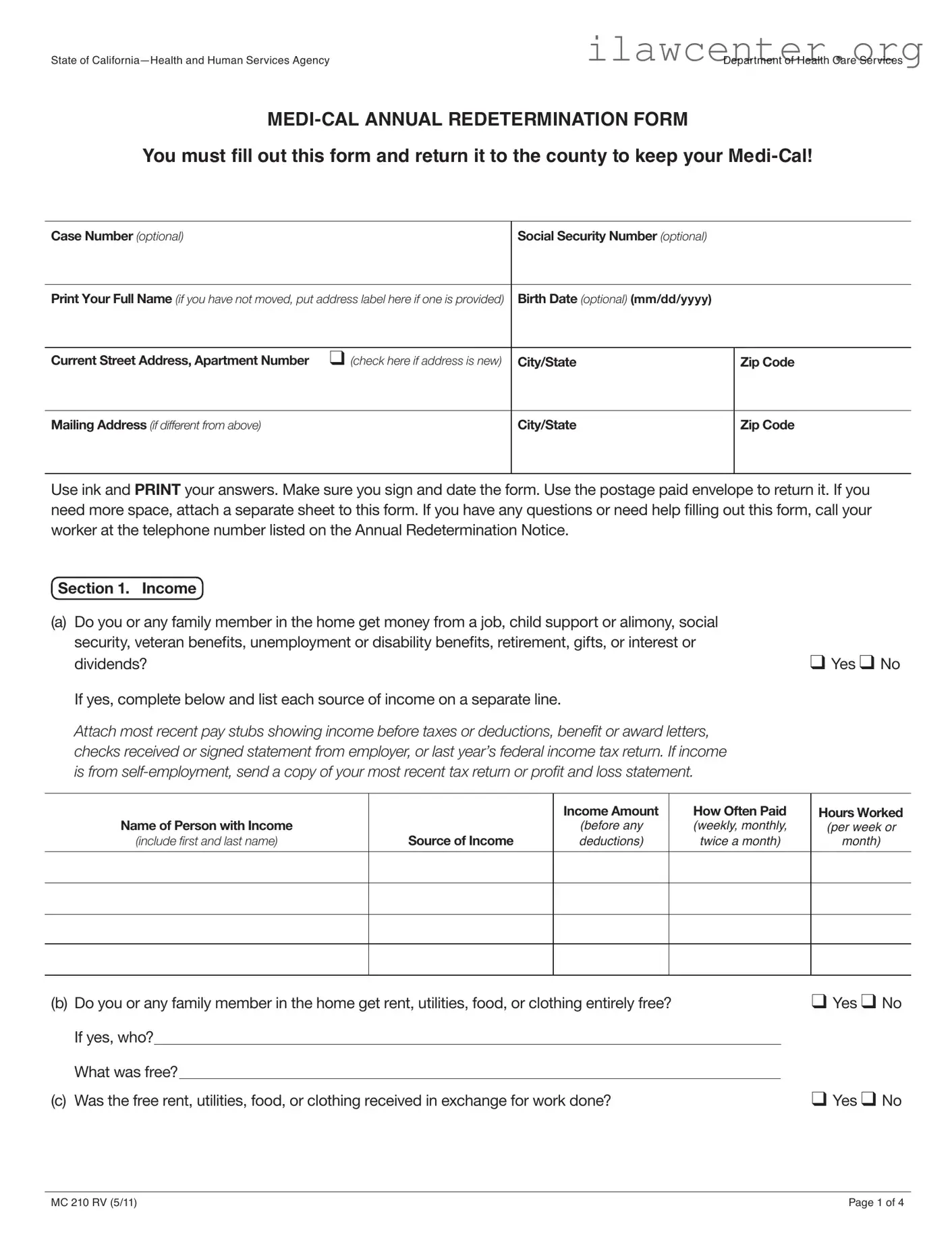 Medi Cal Redetermination PDF Template
