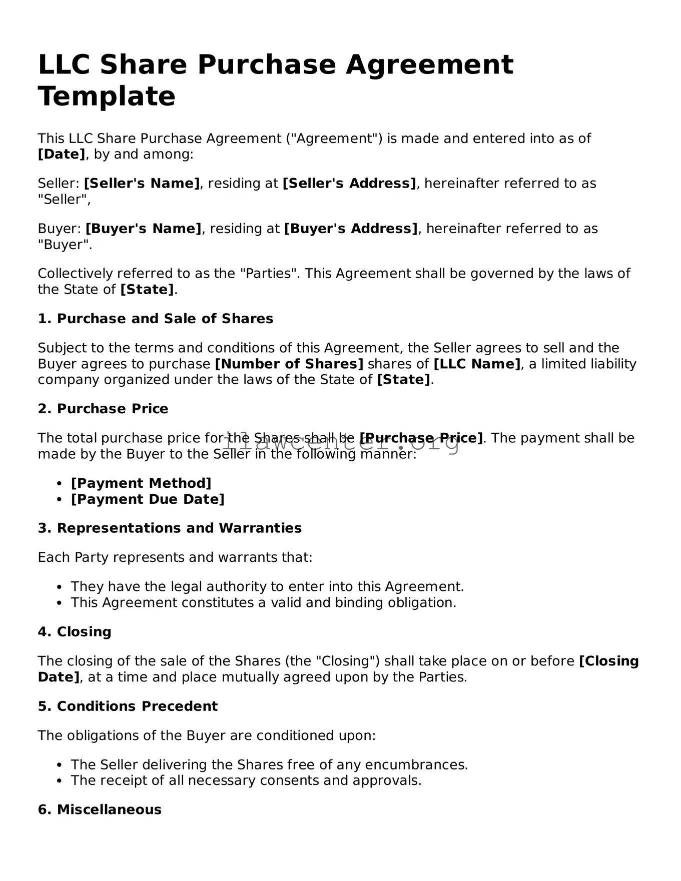 Fillable LLC Share Purchase Agreement Document