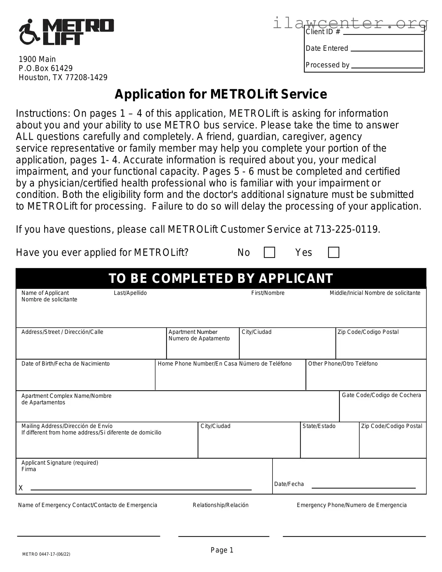 Metrolift Application PDF Template