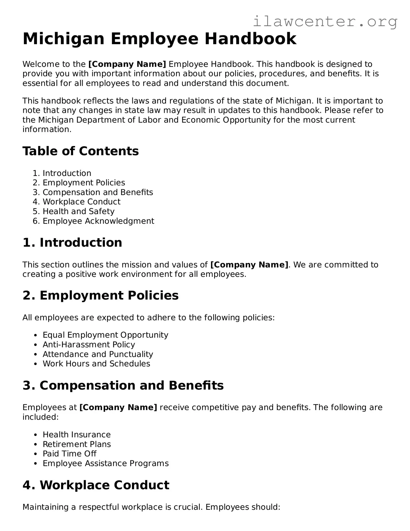 Attorney-Verified  Employee Handbook Document for Michigan