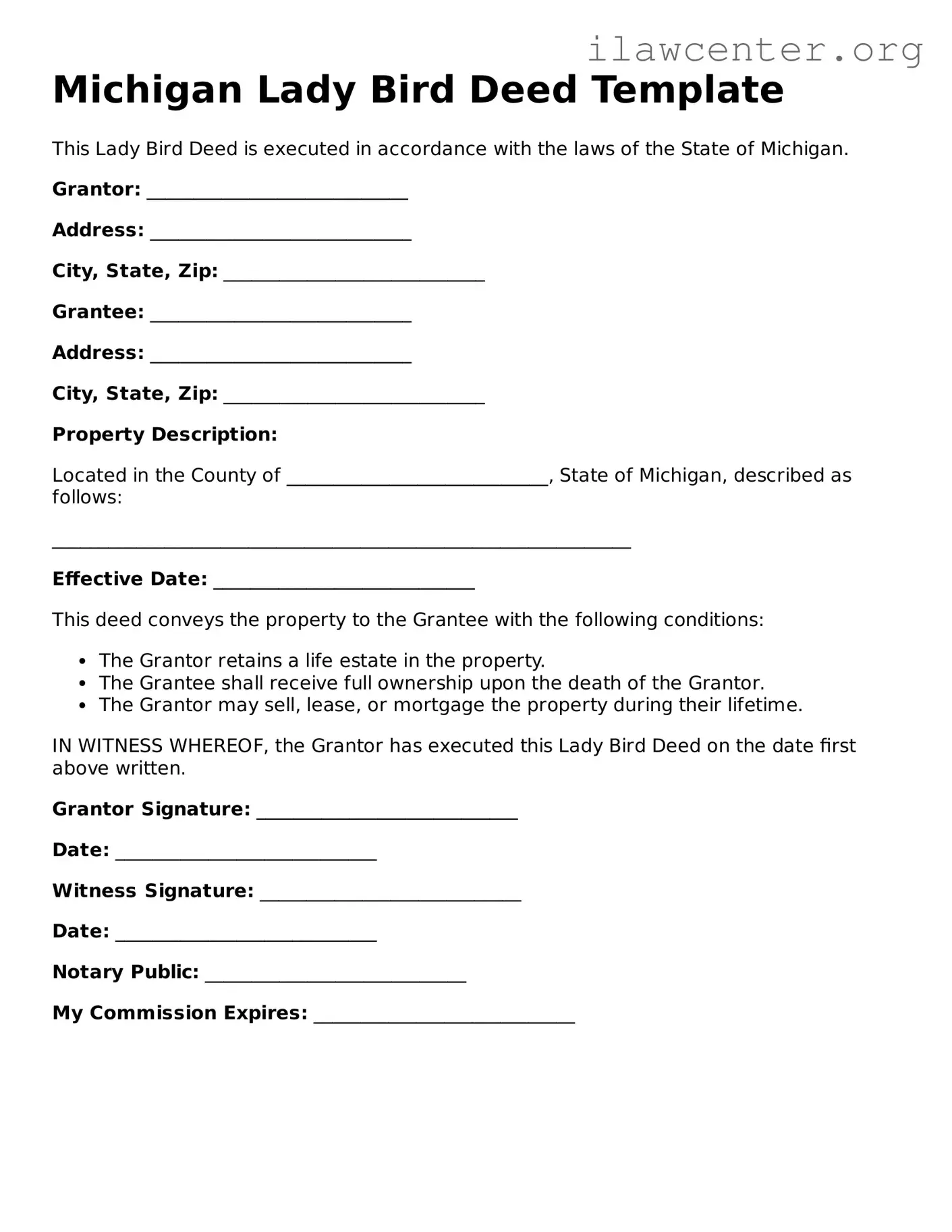 Attorney-Verified  Lady Bird Deed Document for Michigan