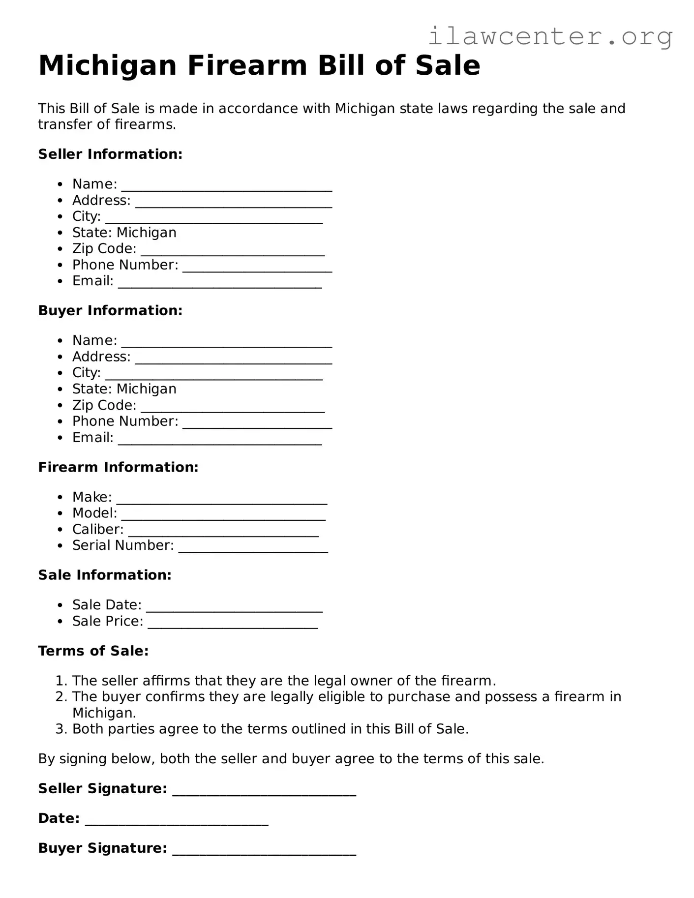 Attorney-Verified  Firearm Bill of Sale Document for Michigan