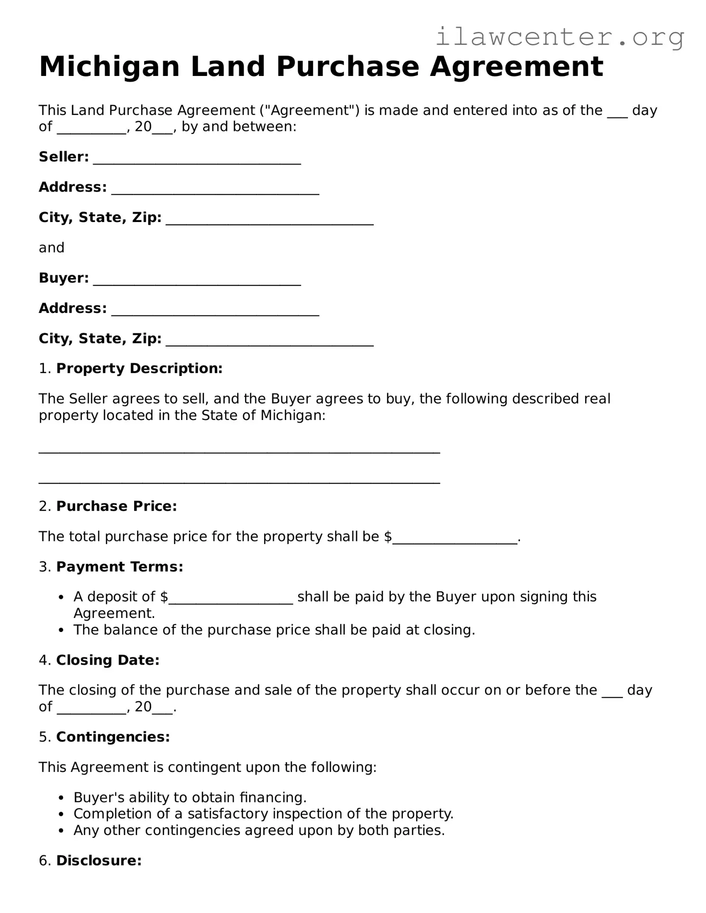 Attorney-Verified  Land Purchase Agreement Document for Michigan
