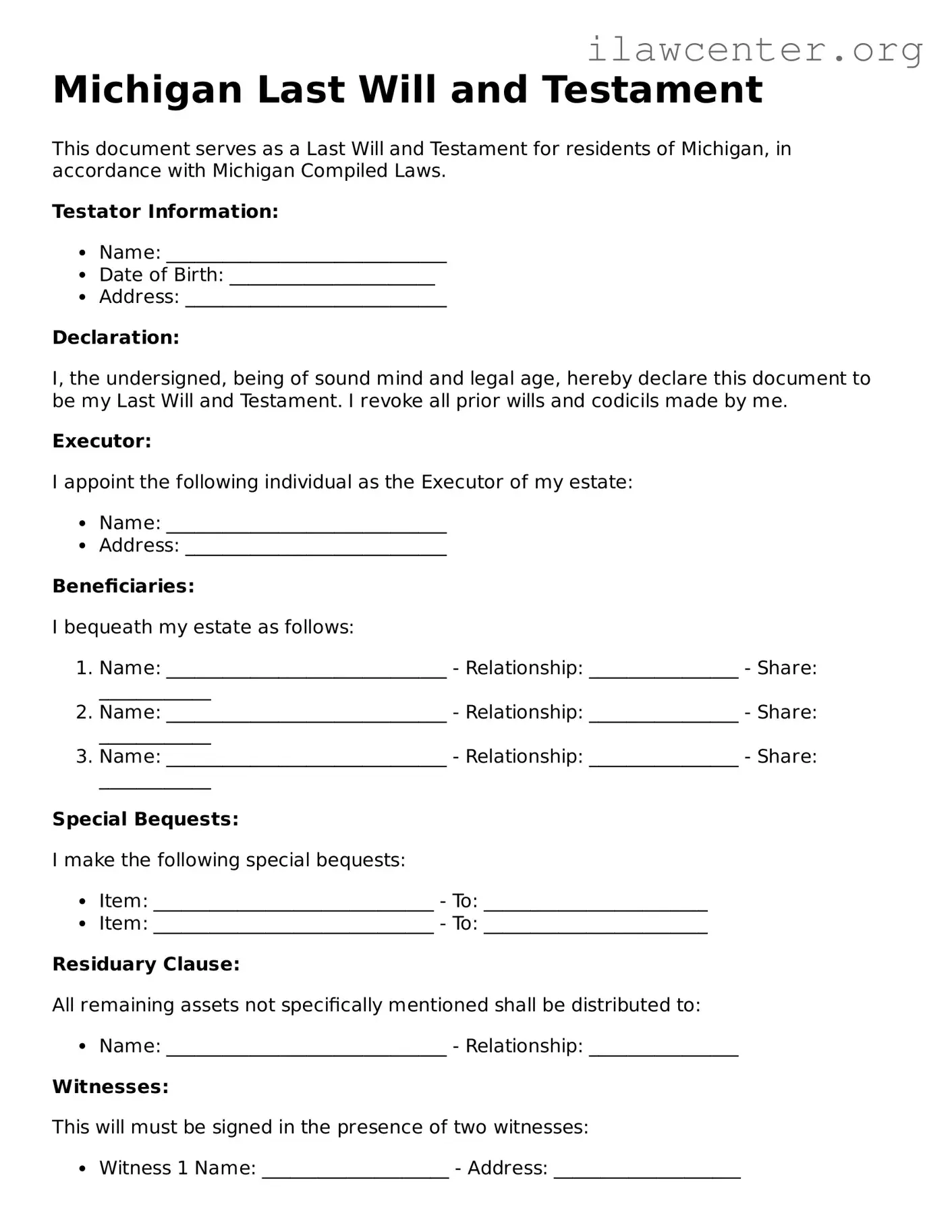 Attorney-Verified  Last Will and Testament Document for Michigan